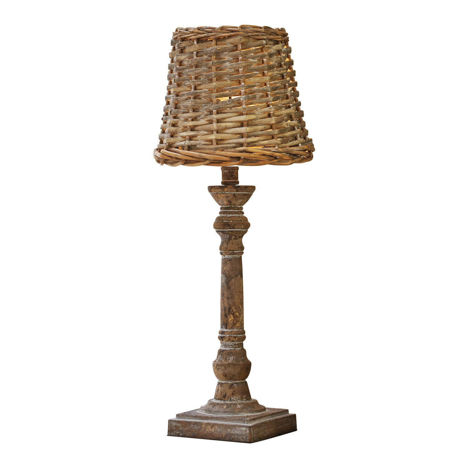 braun/antikbraun Braune Tischlampe Noelie mit geflochtenem Lampenschirm aus Weide und Holzfuss für Wohnräume