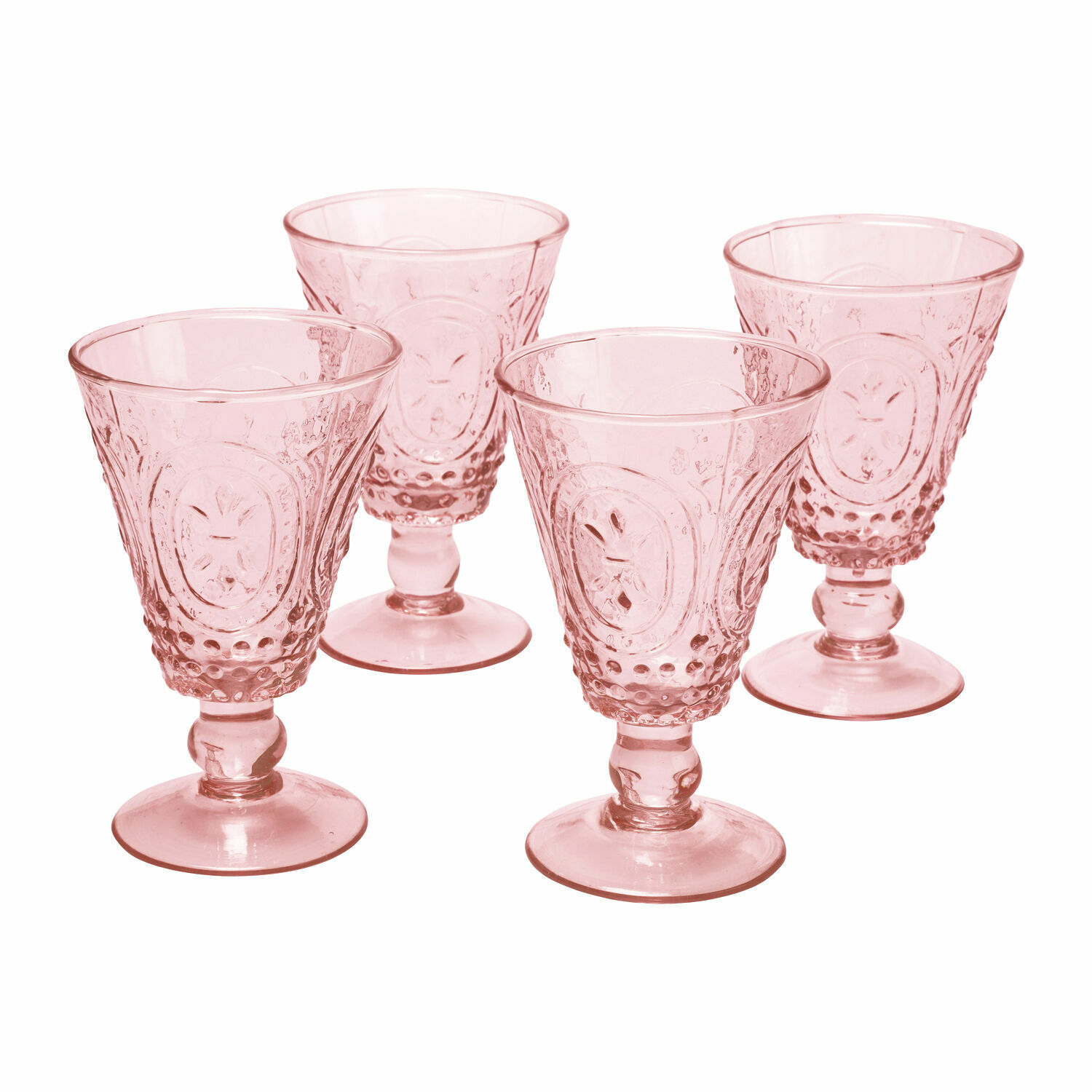 Weingläser 4er Set Sarton Set aus vier rosa Gläsern aus klarem Glas mit dekorativem Muster für Getränke