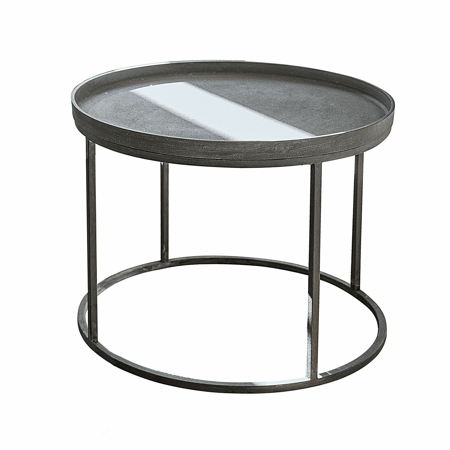 Grauer Couchtisch Maupin aus Metall mit rundem Tischblatt, moderner Wohnzimmertisch