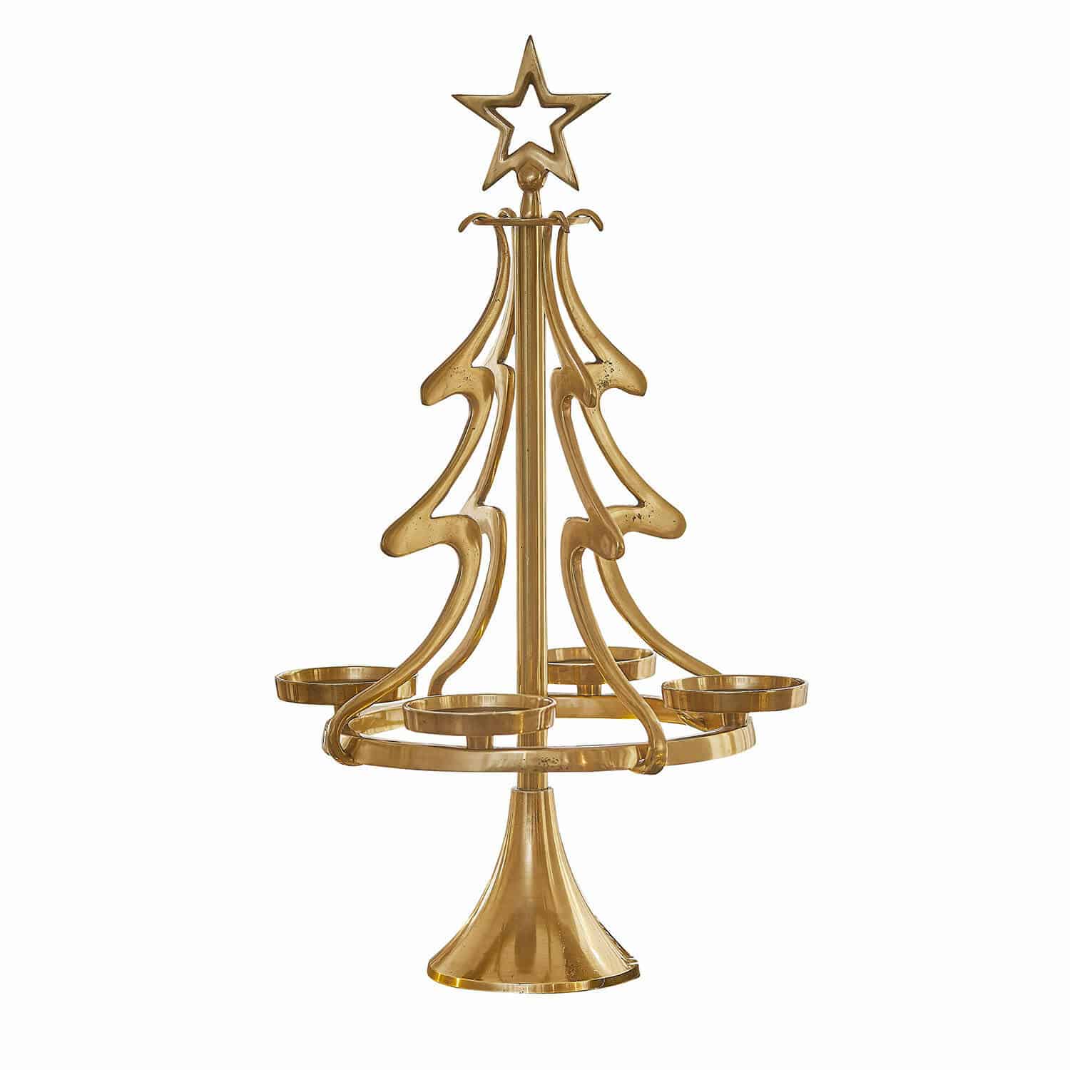 Adventskranzständer Gaetana Goldener Metallkerzenhalter in Tannenbaumform für vier Kerzen, Weihnachtsdekoration