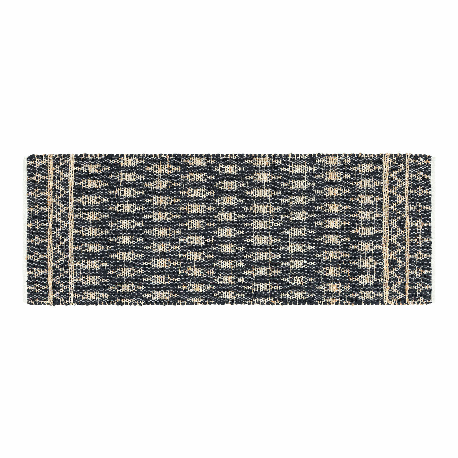 Läufer Frizzy Schwarz-beiger gewebter Teppich mit geometrischem Muster, Wohn- und Bodenaccessoire