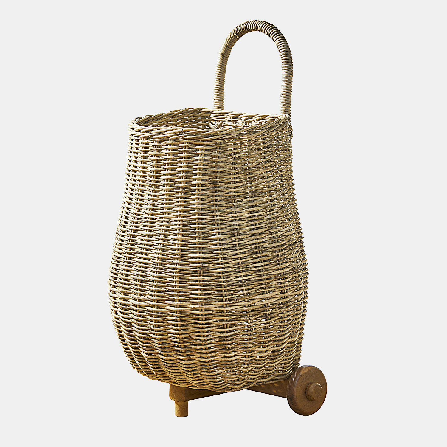 Kindertrolley Tinytreasure Weidenkorb mit Holzgriff und Rollen in Naturfarbe, praktischer Aufbewahrungskorb für Zuhause