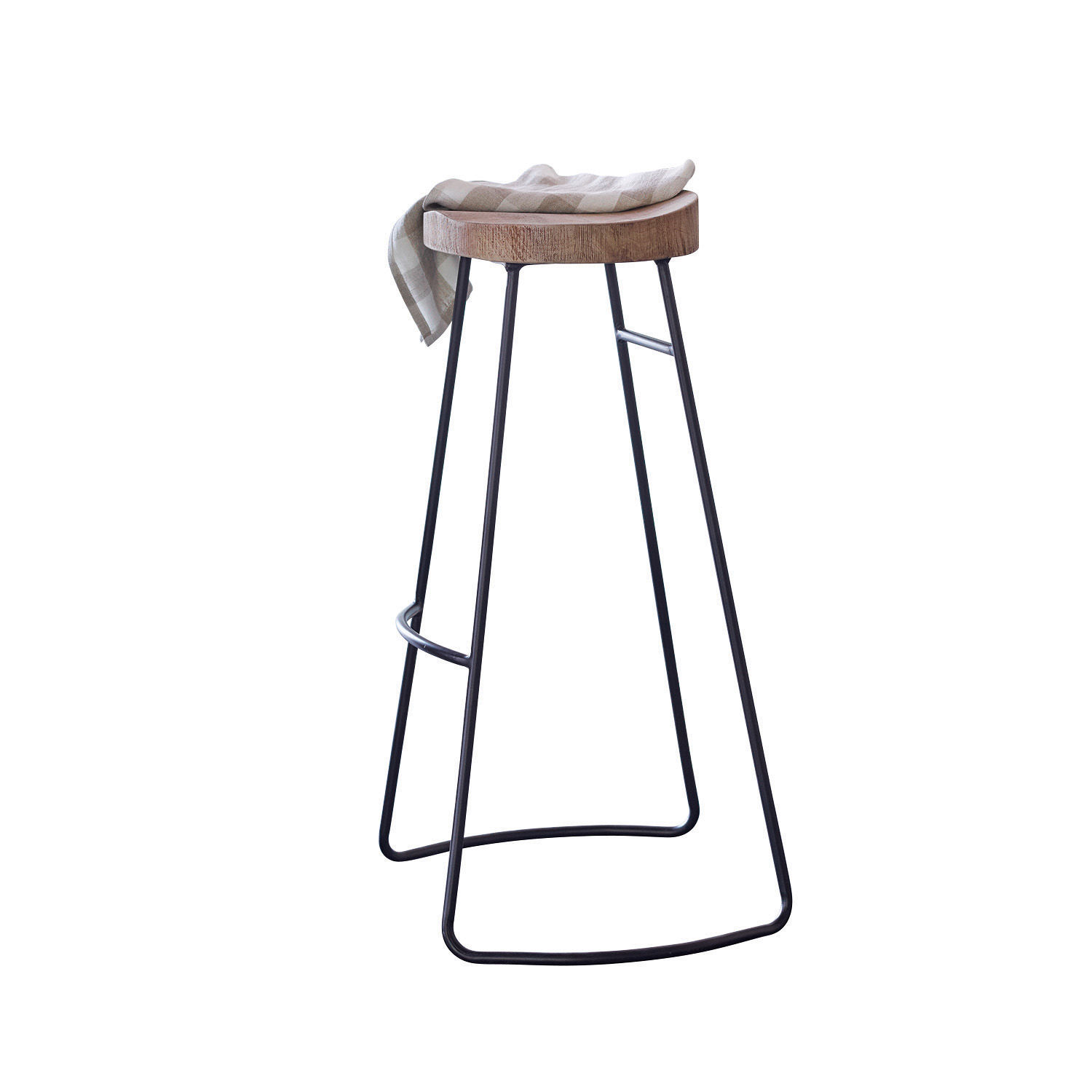 Barhocker Anett Hoher Barhocker mit Holzsitz und schwarzem Metallgestell, modernes Design für Küche oder Bar.