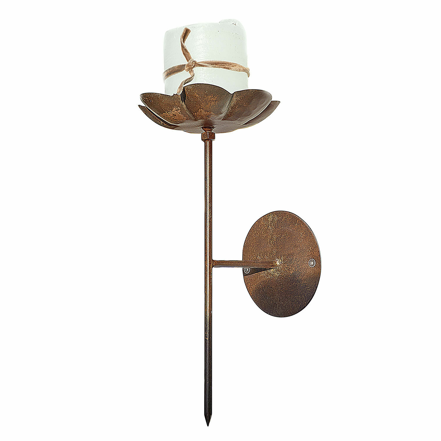 Wandkerzenhalter Viverto Wandkerzenhalter aus Metall in Rostoptik mit weisser Kerze und Stoffband, dekorativer Wandbehang