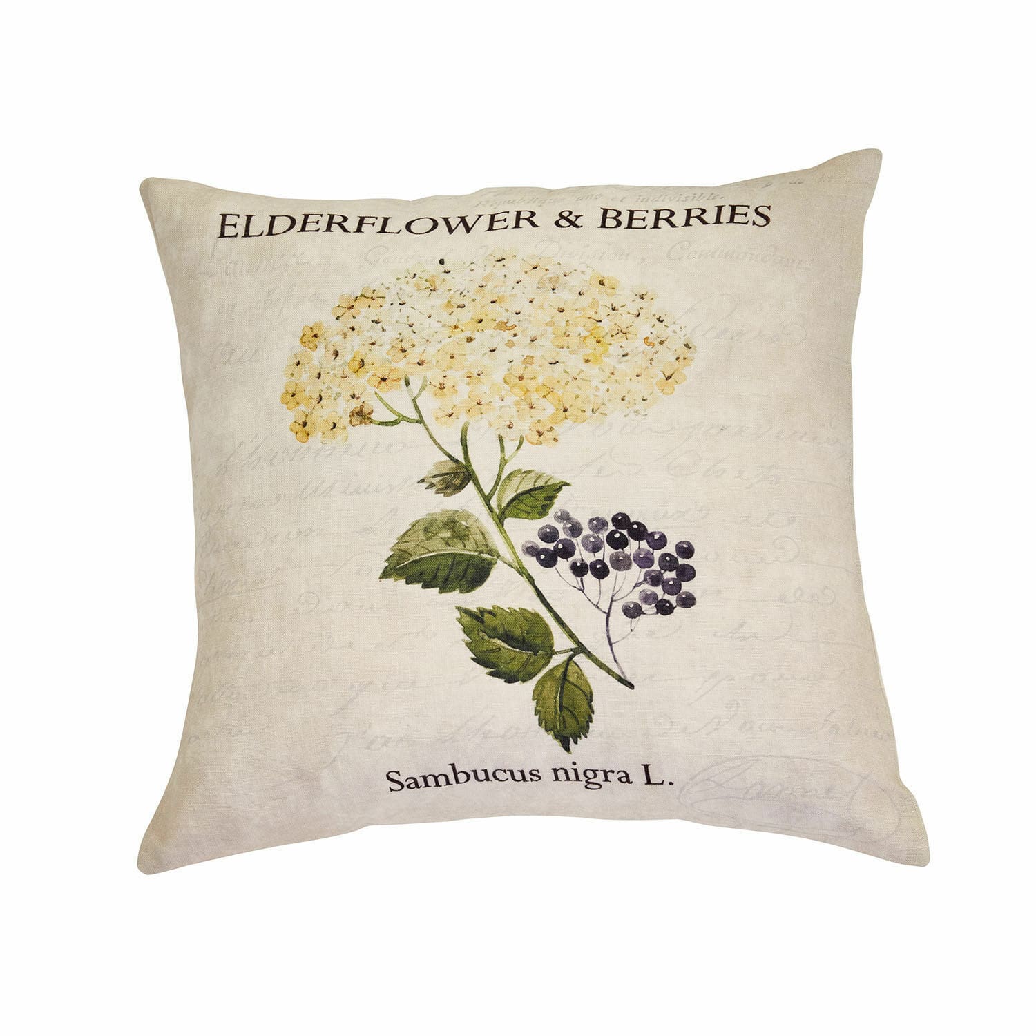Kissenhülle Sambucus Beiges Leinenkissen mit Druck von Holunderblüten und Beeren, dekoratives Wohnaccessoire