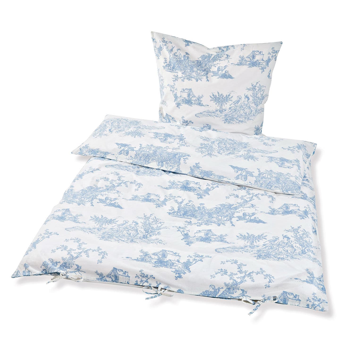 Bettwäsche Pierrefeu aus Baumwolle in Weiss mit blauem Muster, zart und stilvoll fürs Schlafzimmer