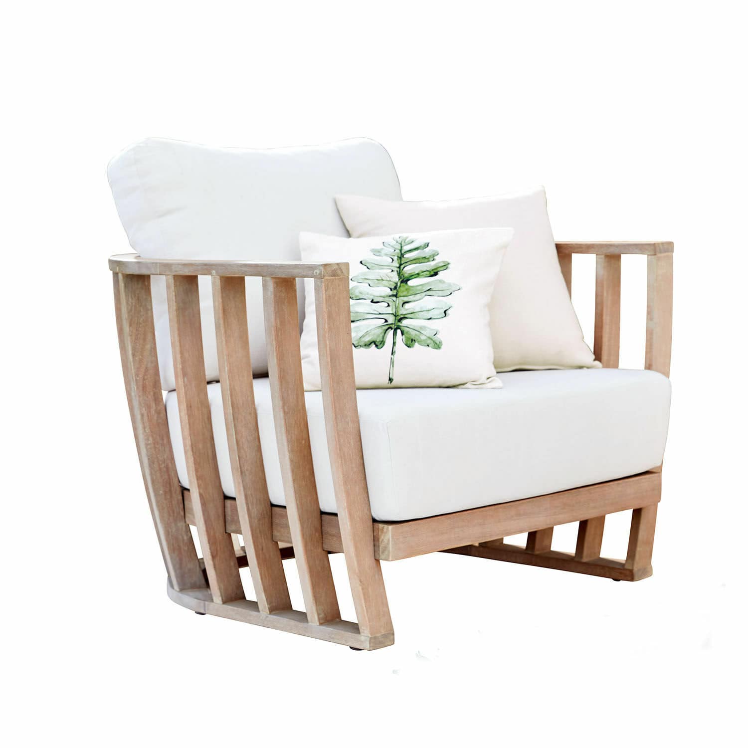 Sessel FSC®-100% Vézère Teakholz-Sessel mit weisser Polsterung und Kissen, moderner, bequemer Wohnzimmersessel