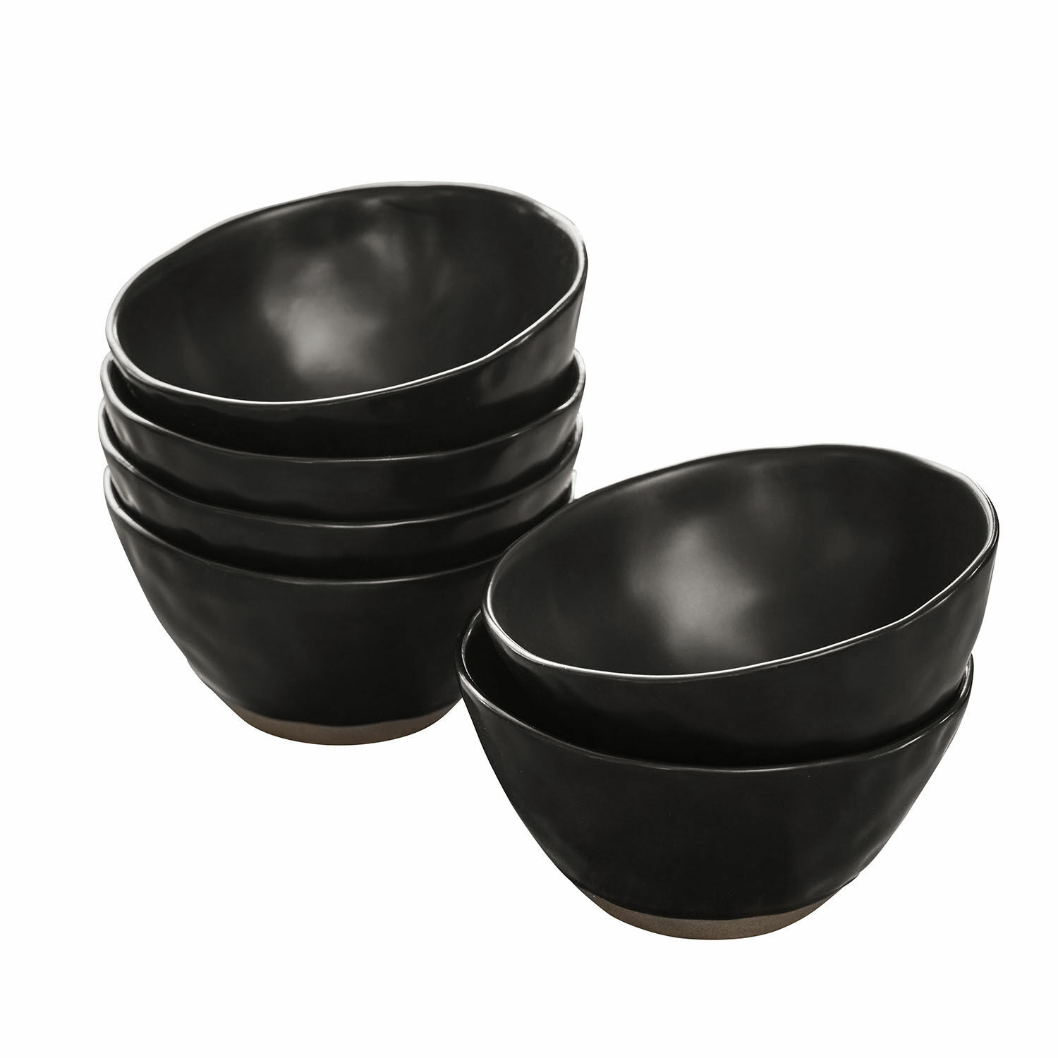 6-teiliges Set schwarze Keramikschüsseln Biarritz mit naturfarbenem Boden für die Küche