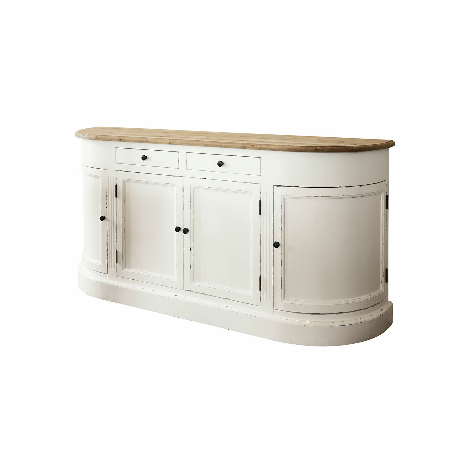 Sideboard Louisiana Weisse Holzkommode mit abgerundetem Naturholzdeckel, praktischer Aufbewahrungsschrank