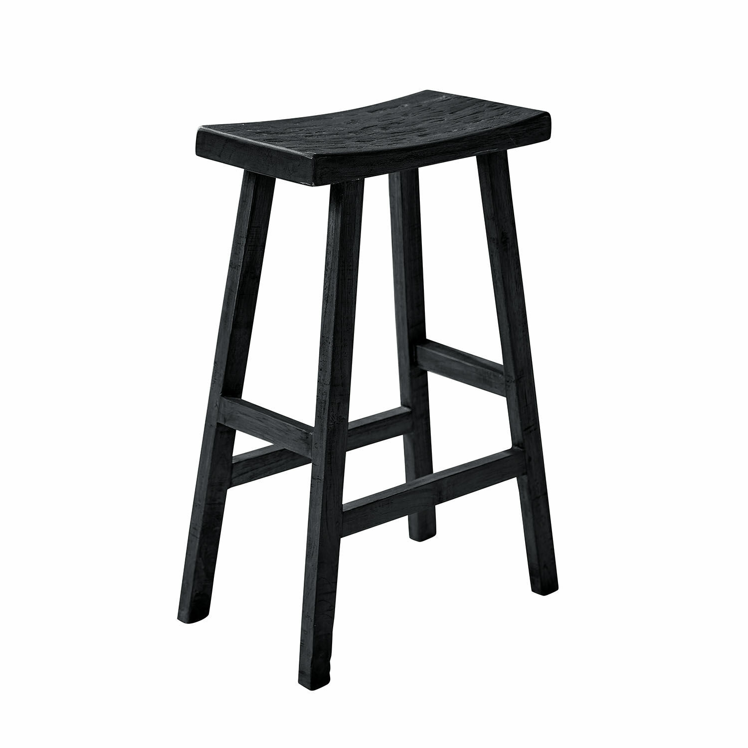 schwarz Schwarzer Holz-Hocker mit schlichtem Design, ideal für die Küche und das Wohnzimmer