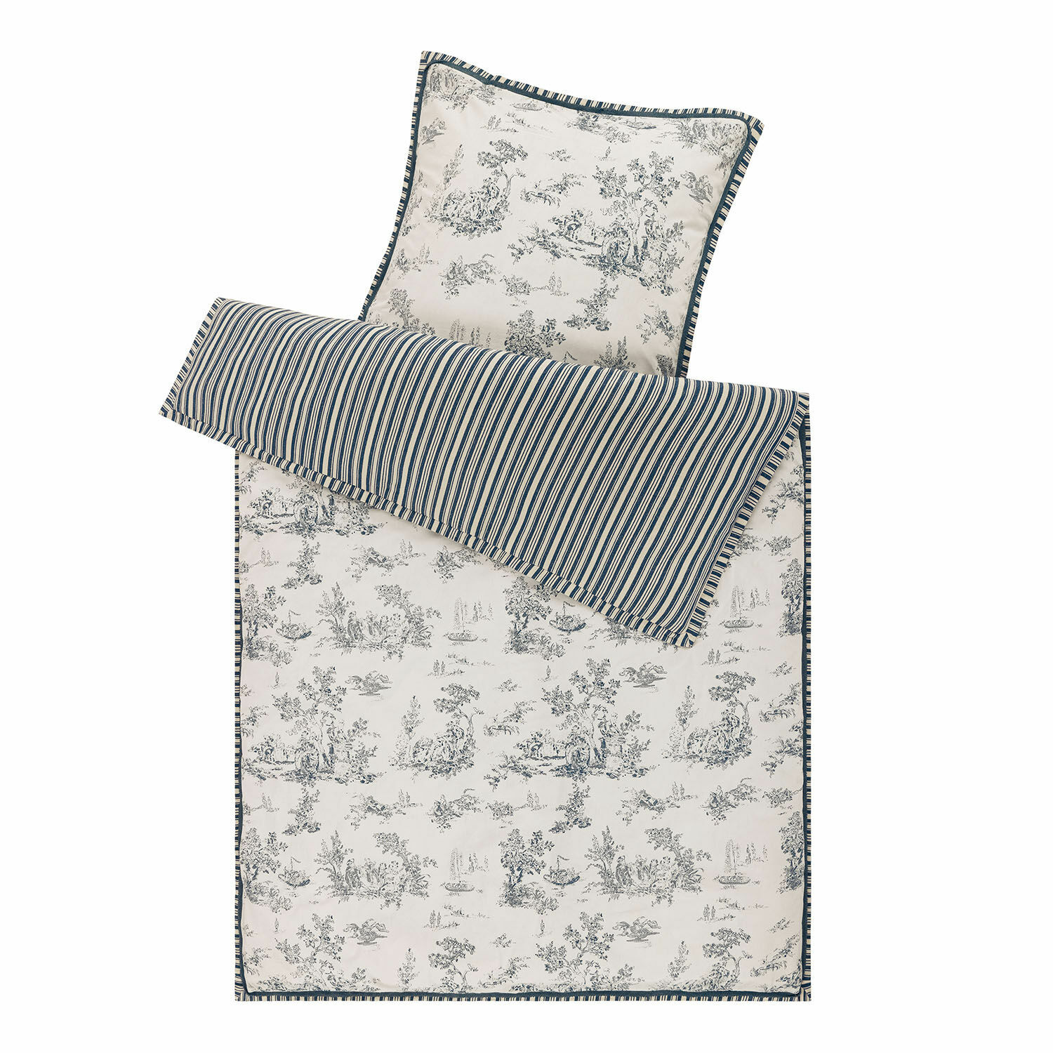 Bettwäsche Felencio Bettwäsche-Set aus Baumwolle mit blau-weißem Landschaftsmotiv und Streifen, dekoratives Schlafzimmer-Set