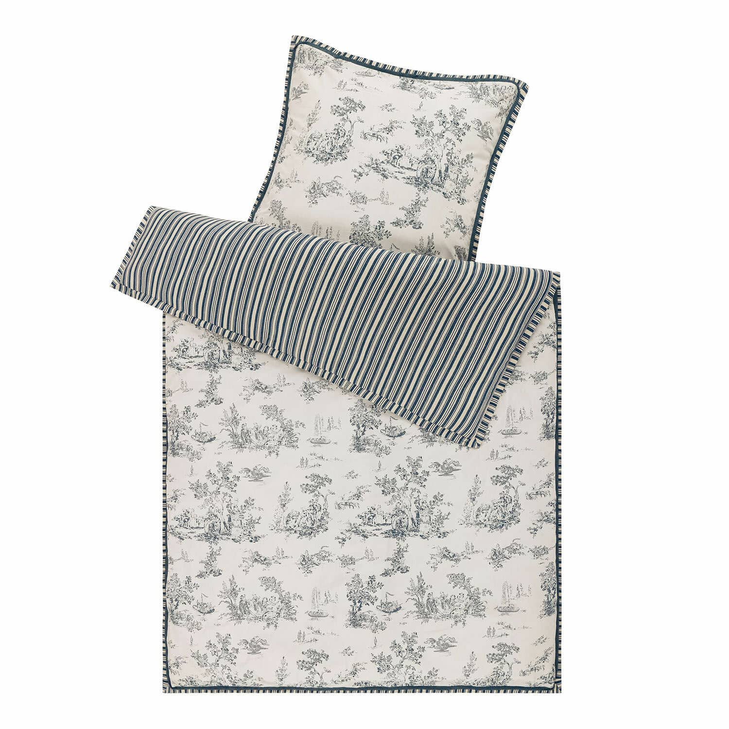 Bettwäsche Felencio Bettwäsche-Set aus Baumwolle mit blau-weißem Landschaftsmotiv und Streifen, dekoratives Schlafzimmer-Set
