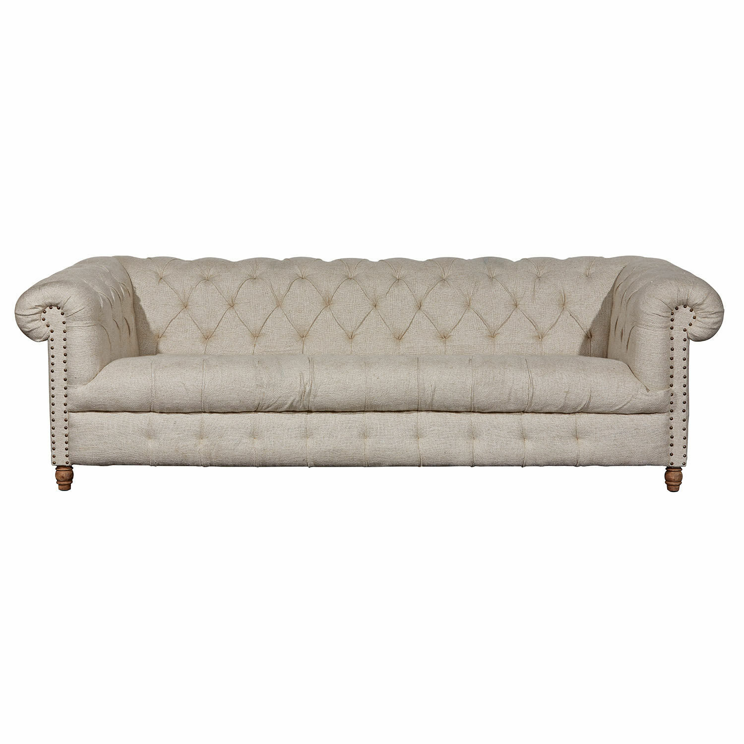 leinen Sofa Parpeville aus beigem Leinen mit gesteppter Rückenlehne und Holzfüssen für das Wohnzimmer
