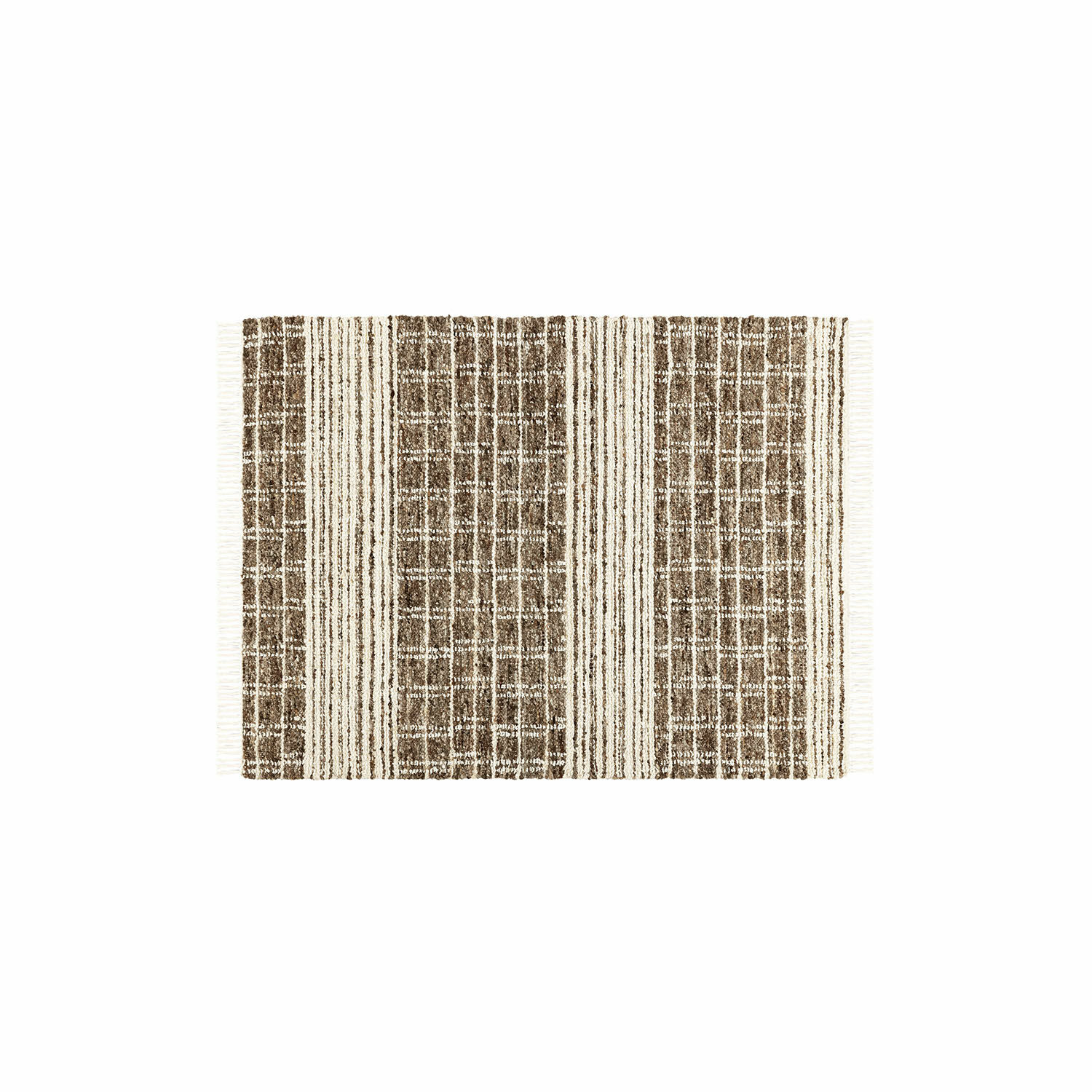 Teppich Berinique Braun-cremefarbener Teppich mit Streifen- und Karomuster aus Naturmaterialien, Bodenbelag