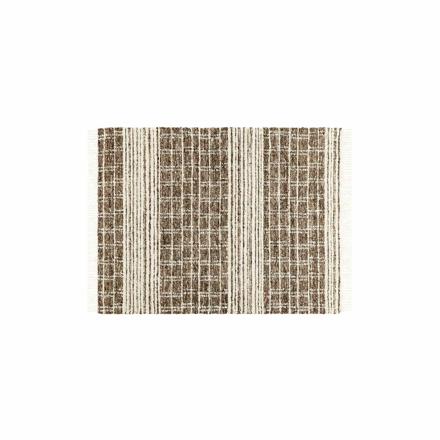 Teppich Berinique Braun-cremefarbener Teppich mit Streifen- und Karomuster aus Naturmaterialien, Bodenbelag