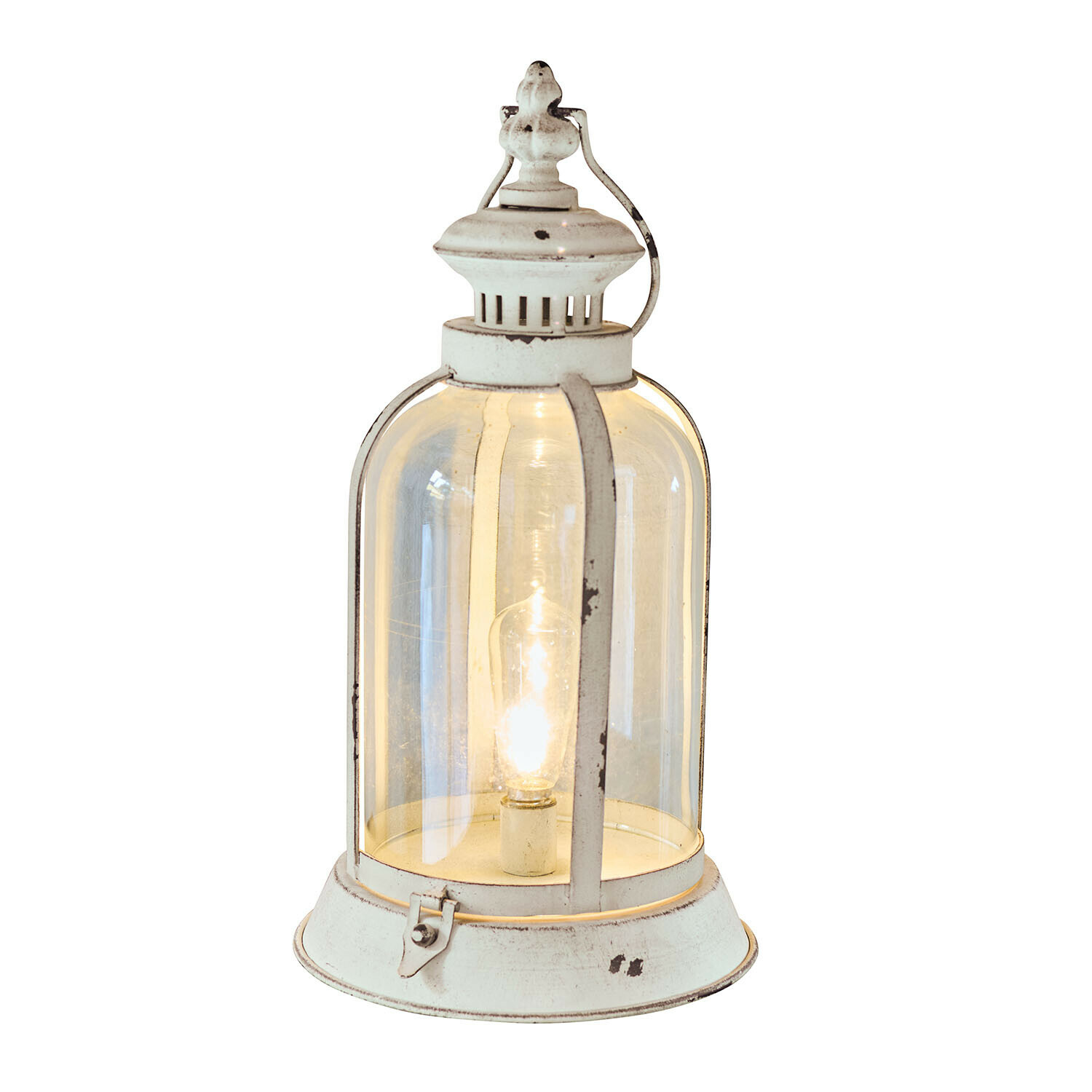 LED-Laterne Lomera Weisse Metalllaterne mit klarem Glas und Glühbirne, dekorative Retro-Lampe für Innenräume