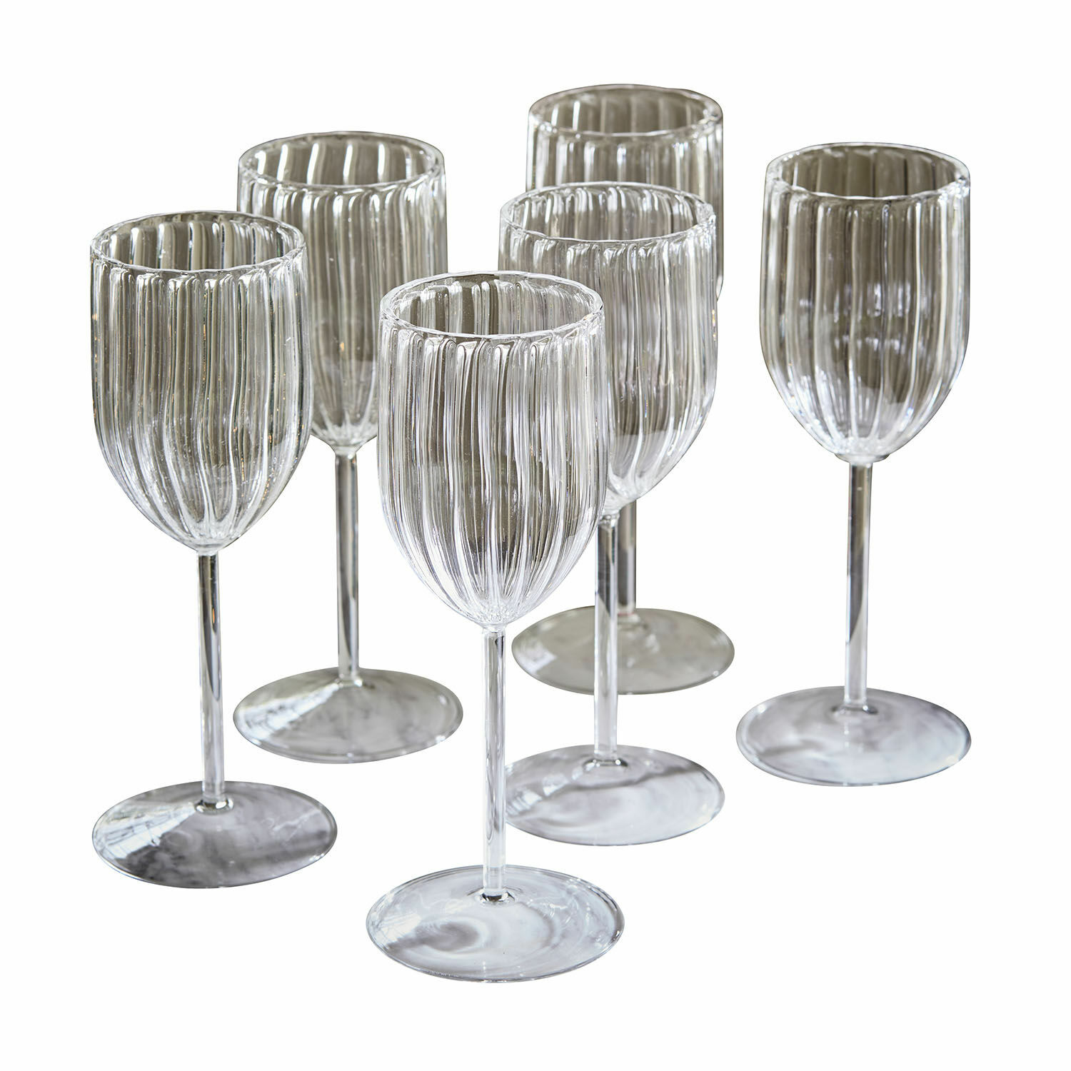 Glas 6er Set Bavella Set mit sechs transparenten Weingläsern aus geriffeltem Glas, elegantes Design für Zuhause