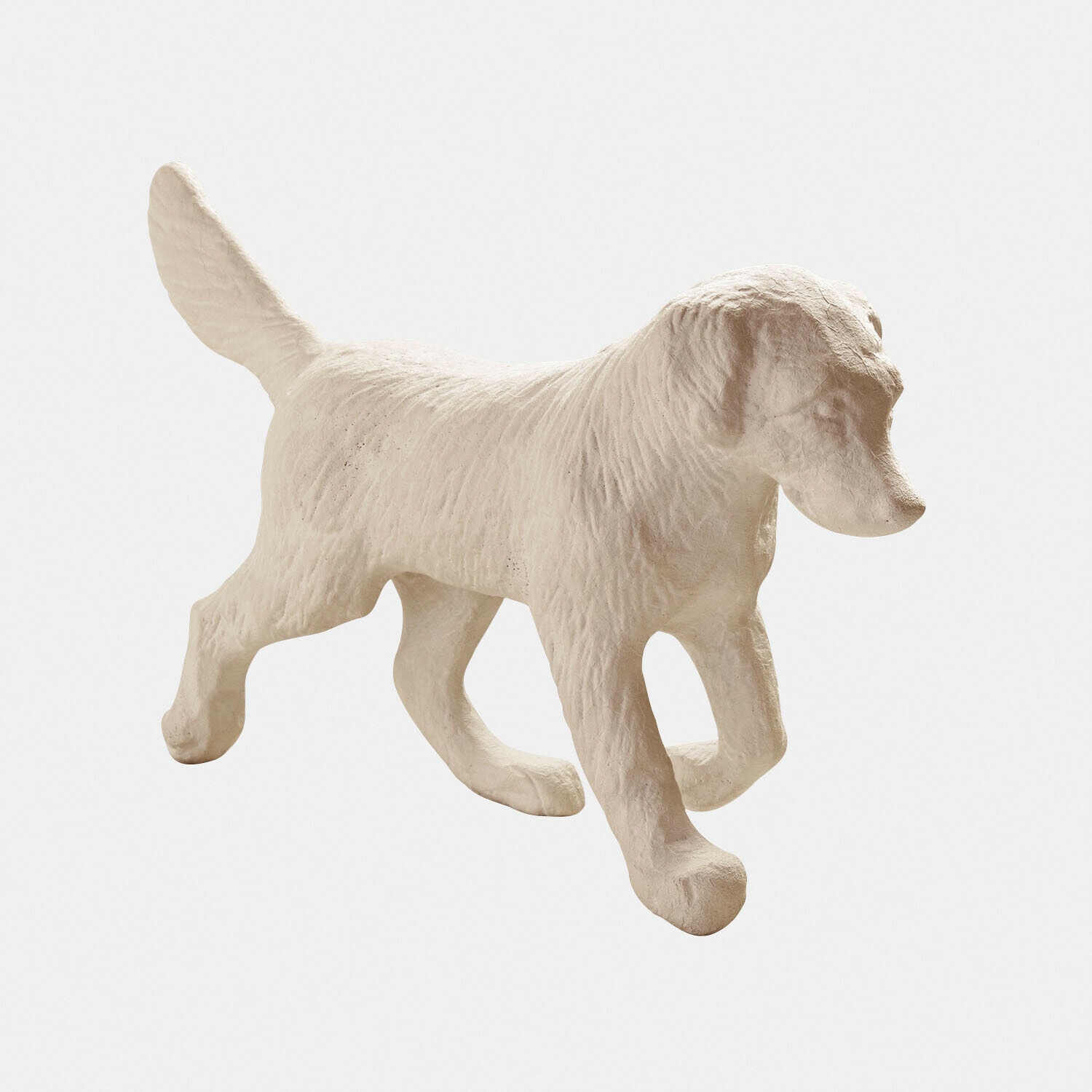 Helle Steinhundfigur mit Fellstruktur, dekoratives Element für Innen- und Außenbereiche