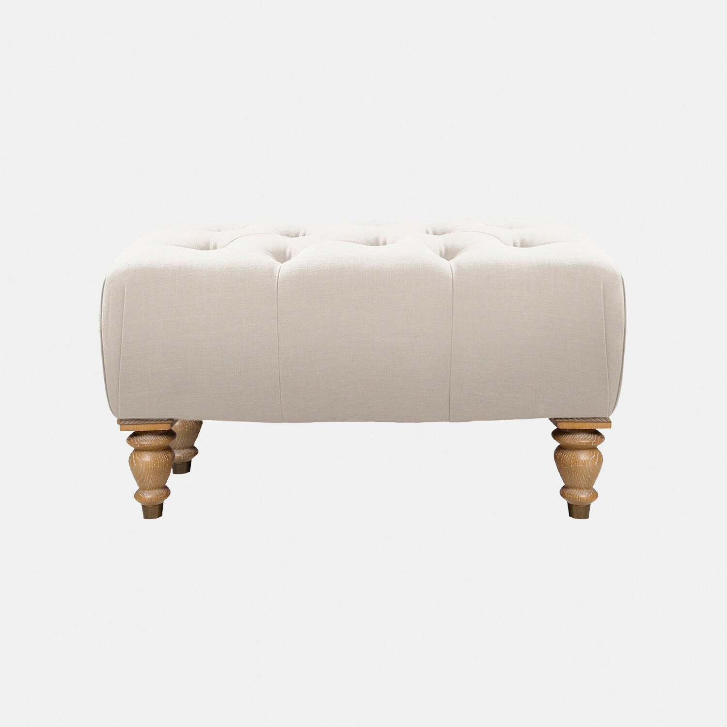 leinen Hocker Durance mit hellbeigem Leinenbezug und gedrechselten Holzbeinen, eleganter Sitzhocker