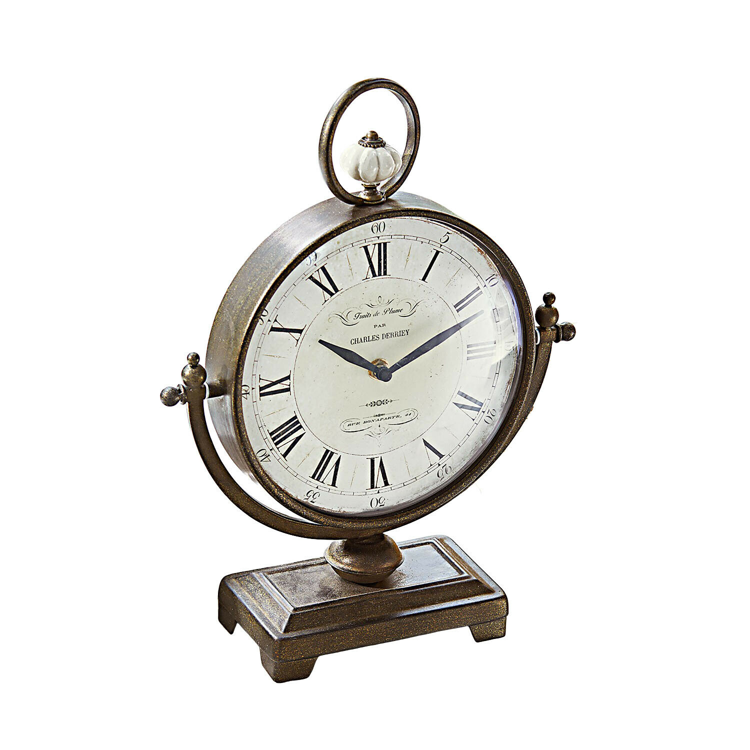 Uhr Norwick Vintage Tischuhr mit braunem Metallgehäuse und weißem Zifferblatt mit römischen Zahlen für Wohnraum