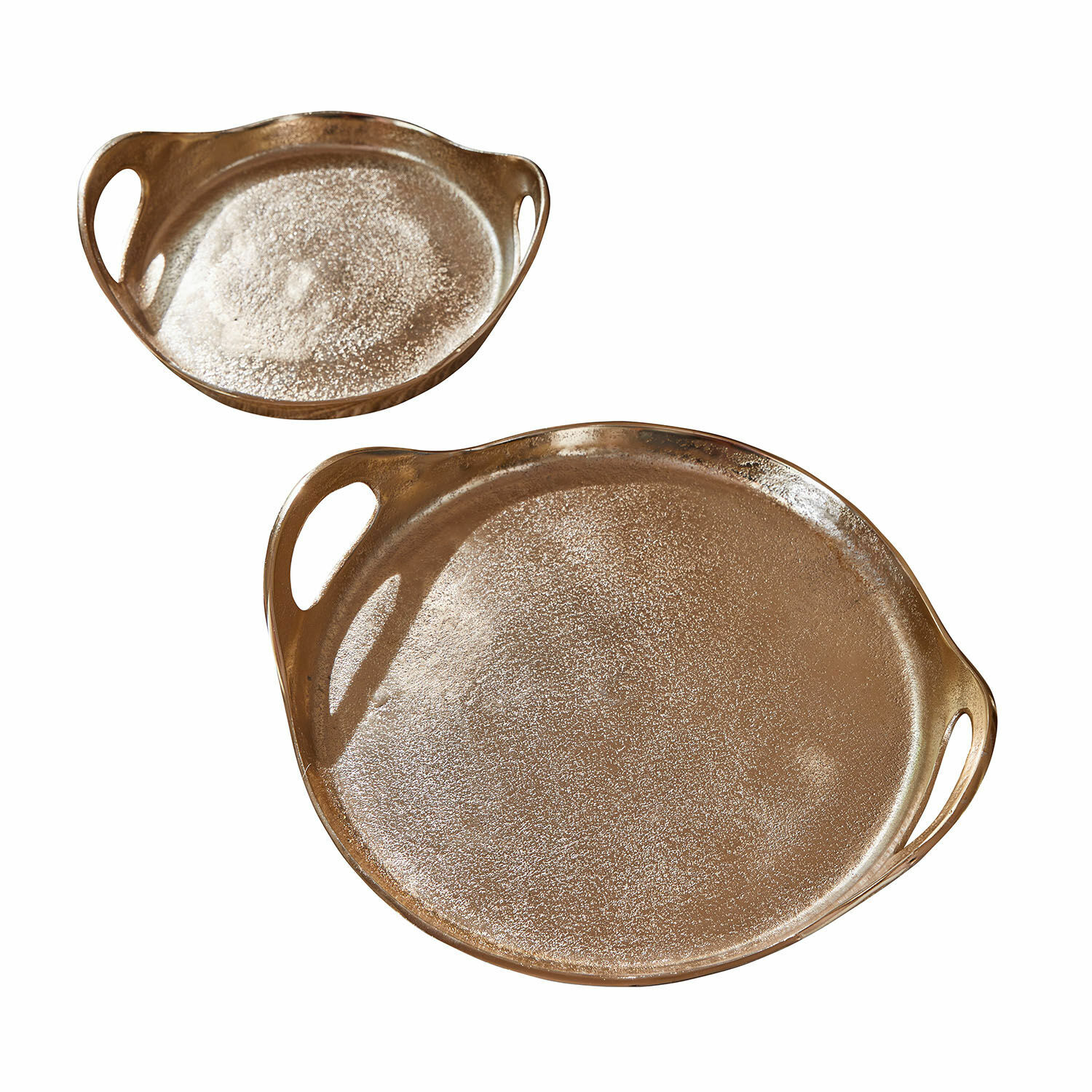 Tablett 2er Set Tiavela Set mit zwei goldfarbenen Metalltabletts mit Griffen, dekorativ und praktisch für Zuhause