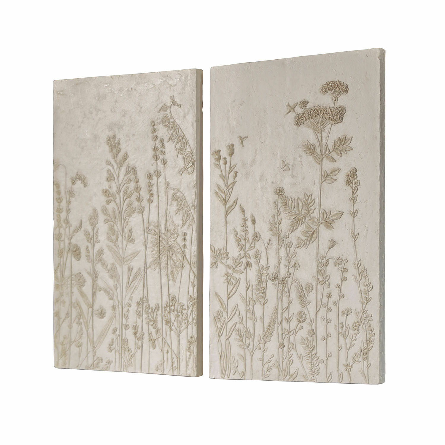 Bild 2er Set Almahara Dekorative Wandpaneele mit pflanzlichem Relief aus beigem Steinoptik-Material für die Wohnraumgestaltung