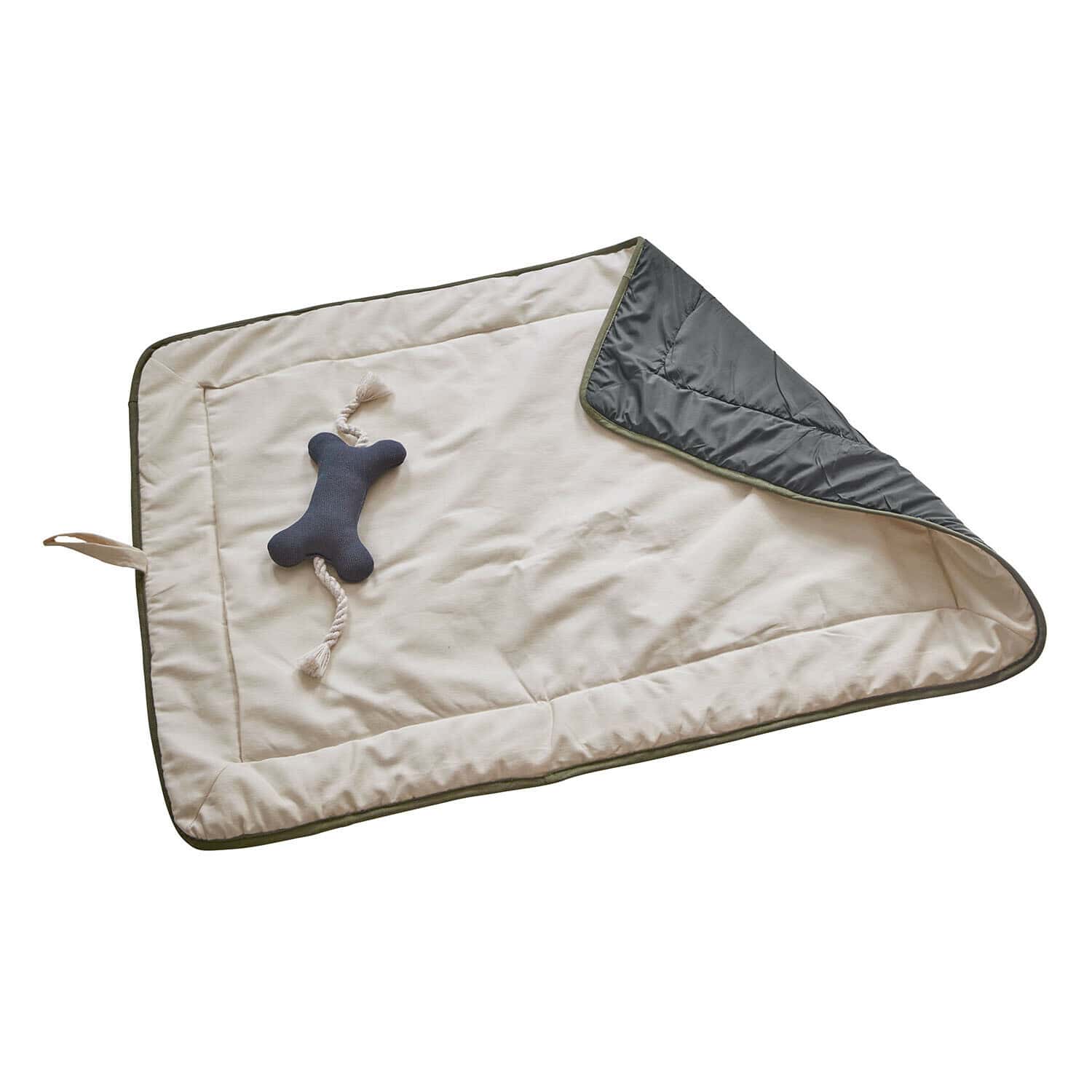 Haustiermatte Dunelyn Wendbare Hundematte in Creme und Grau mit Knochen-Spielzeug aus Seil für Komfort