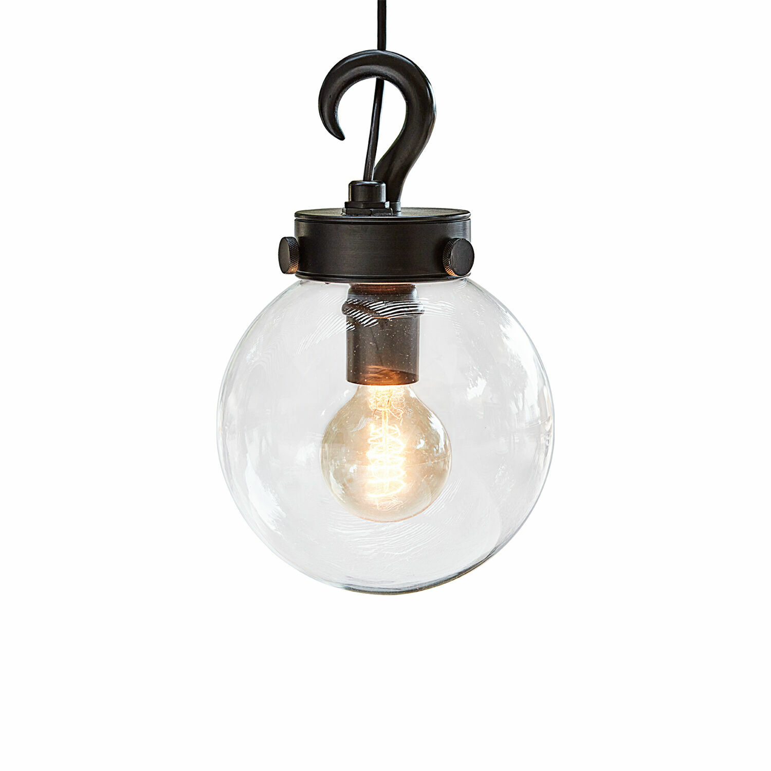 Schwarze Gartenlampe Marey mit klarem Glas und sichtbarer LED-Lampe