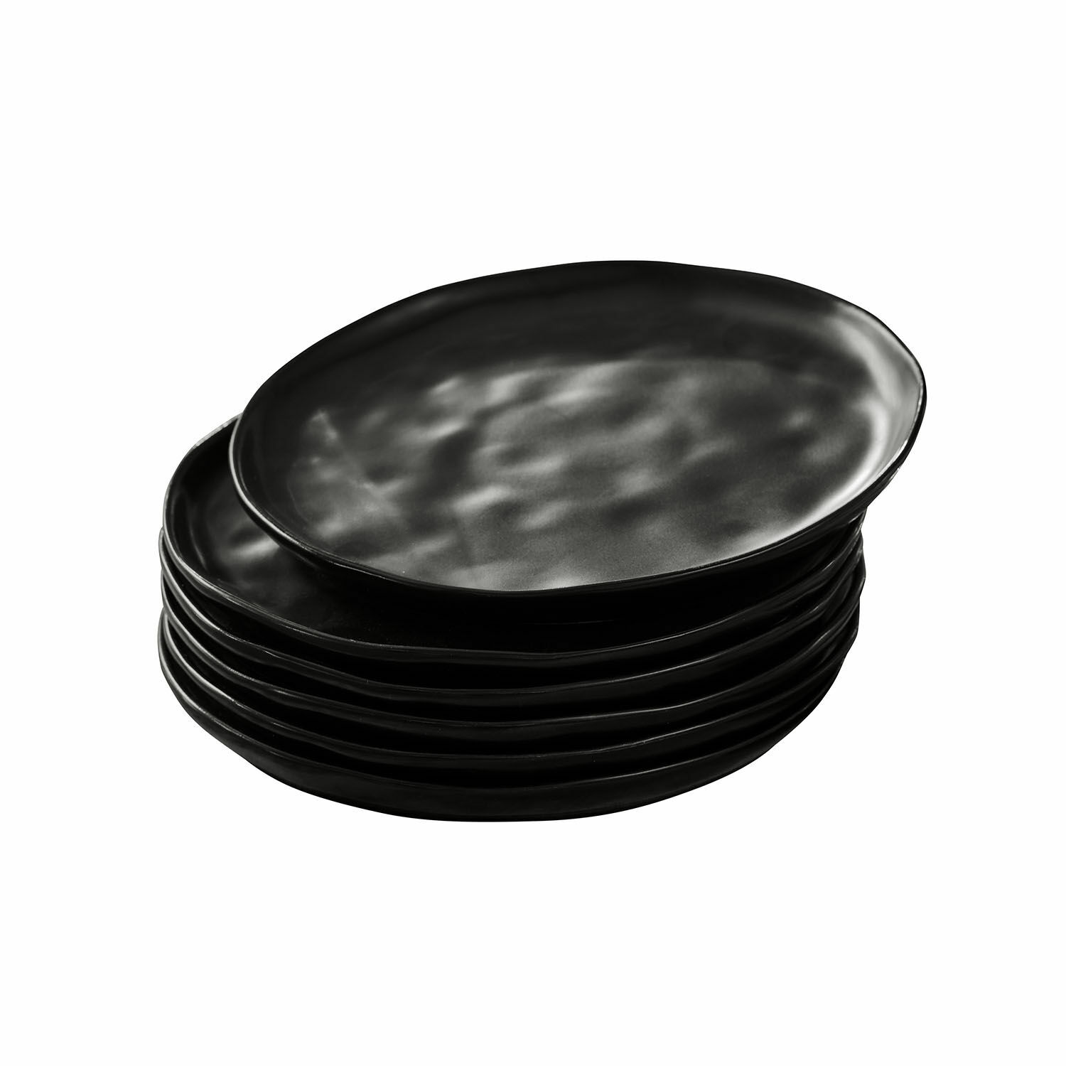 Dessertteller 6er Set Biarré Set aus sechs schwarzen Keramiktellern mit unregelmässiger Form für modernes Esszimmer
