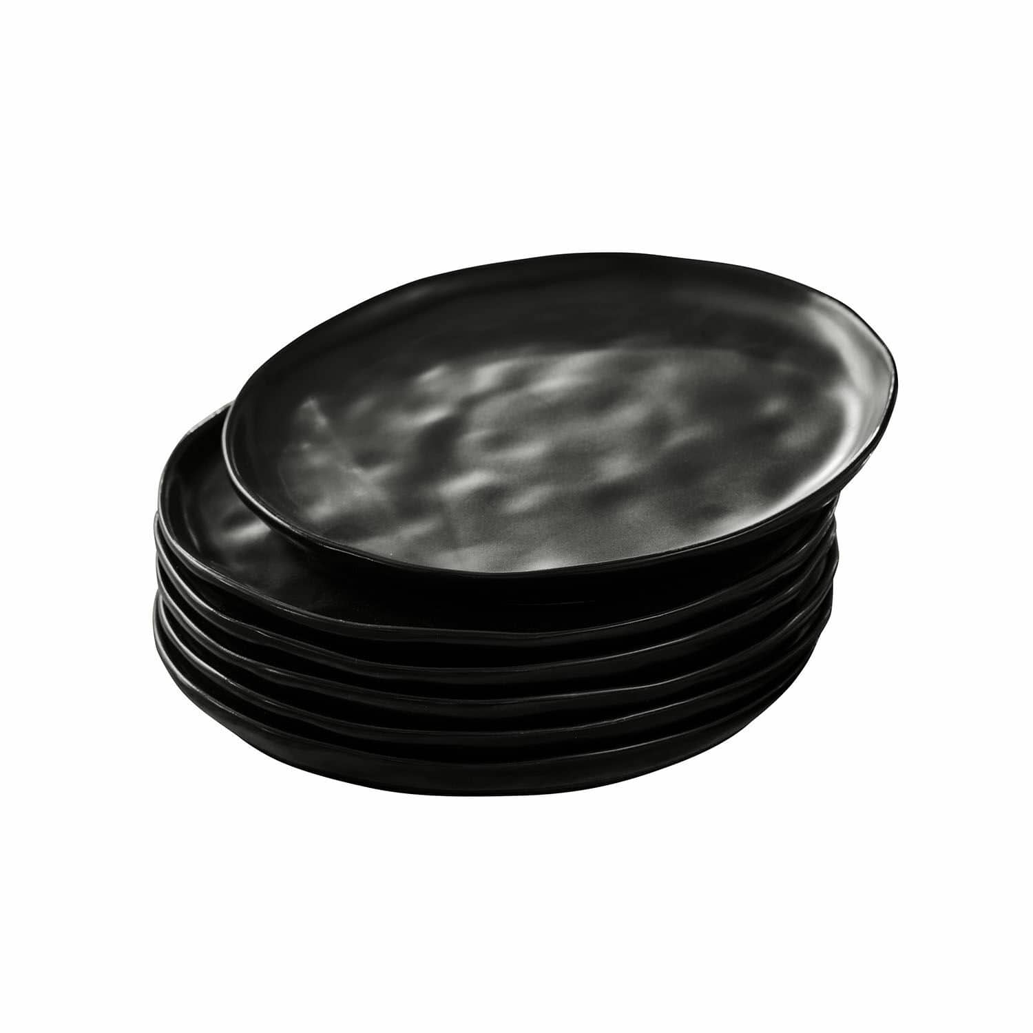 Dessertteller 6er Set Biarré Set aus sechs schwarzen Keramiktellern mit unregelmässiger Form für modernes Esszimmer