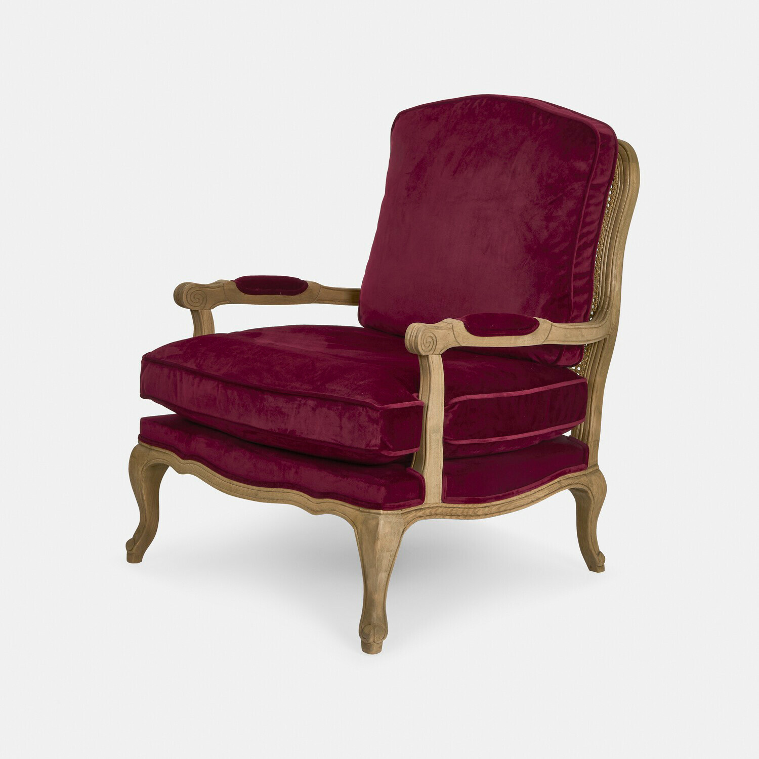 Sessel Corlay Klassischer Sessel mit Holzrahmen und bordeauxrotem Samtbezug, eleganter Wohnzimmersessel