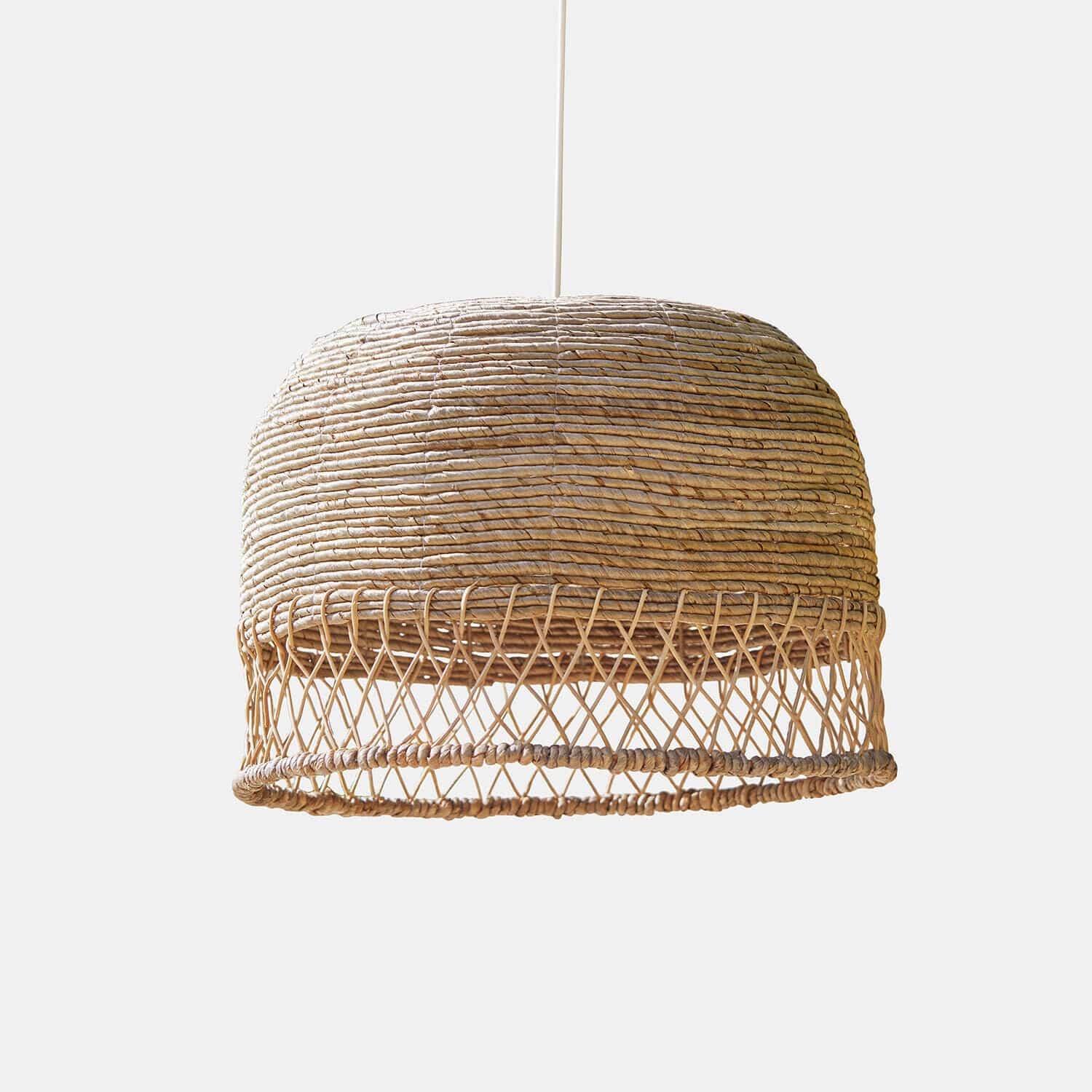 Lampenschirm Mirellos Hängeleuchte mit natürlichem, beige geflochtenem Rattan-Schirm im Boho-Stil