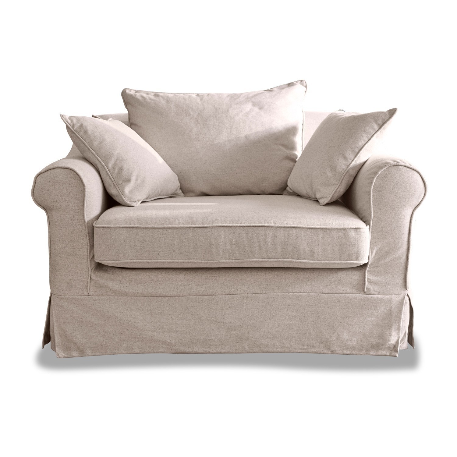 Sessel Folsom Zweisitziges Sofa aus beigem Stoff mit Kissen, bequem für das Wohnzimmer und zur Entspannung