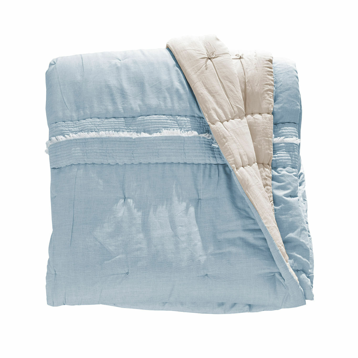 Quilt Agnes Wendbare Tagesdecke aus Baumwolle in Hellblau und Beige, weich und dekorativ für zu Hause