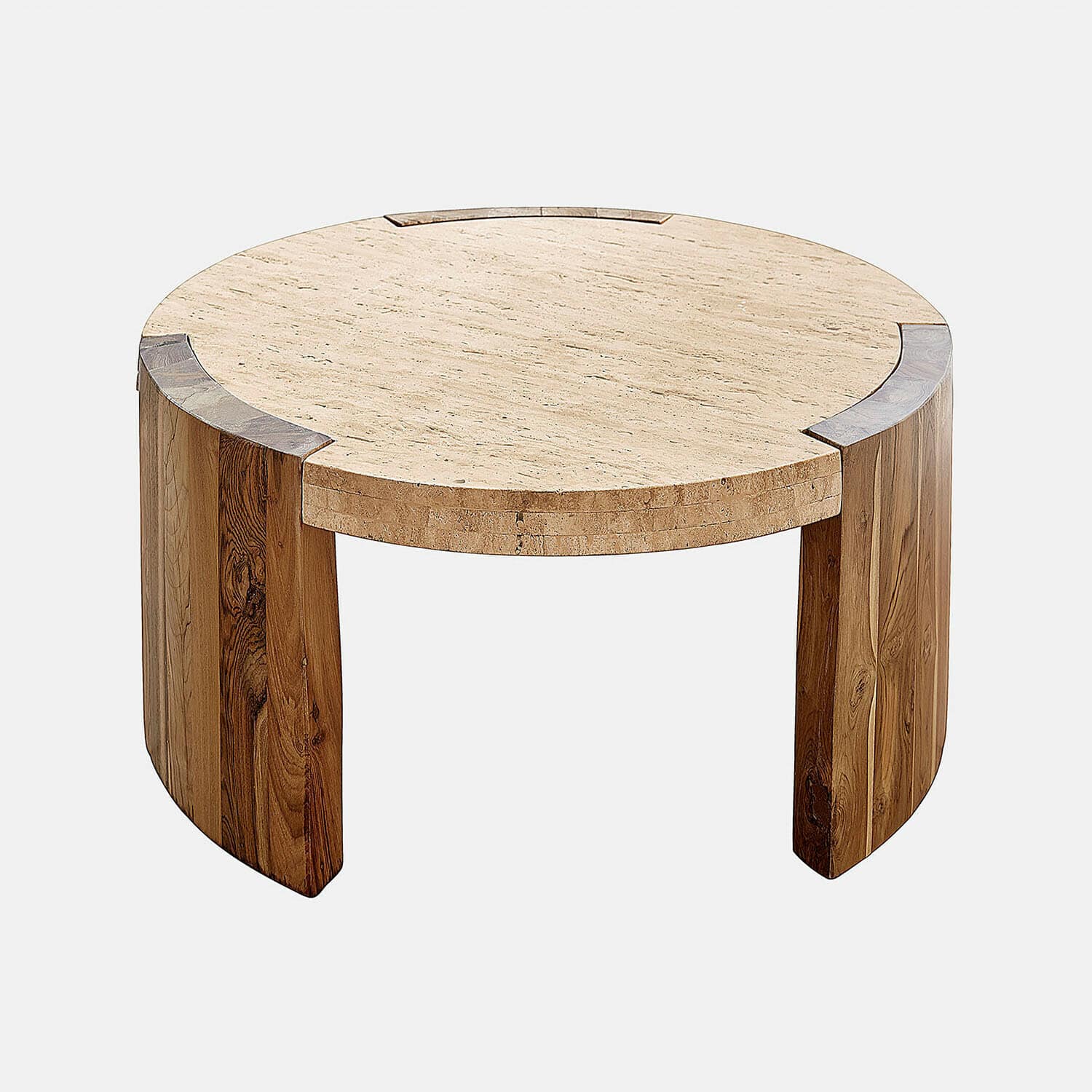 Couchtisch Selvano Runder Couchtisch aus hellem Marmor und Holz mit natürlicher Maserung, modernes Design