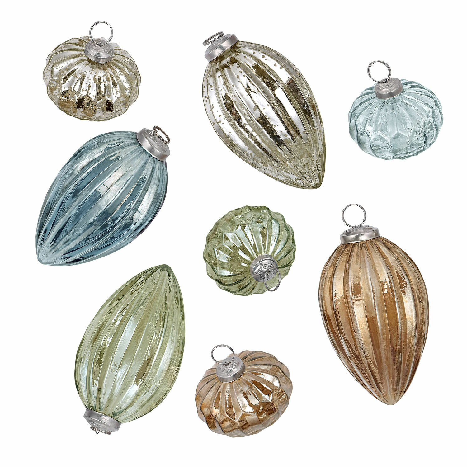 Weihnachtskugeln 8er Set Azélisse Set aus Glas-Weihnachtsanhängern in verschiedenen Formen und Farben als Baumschmuck