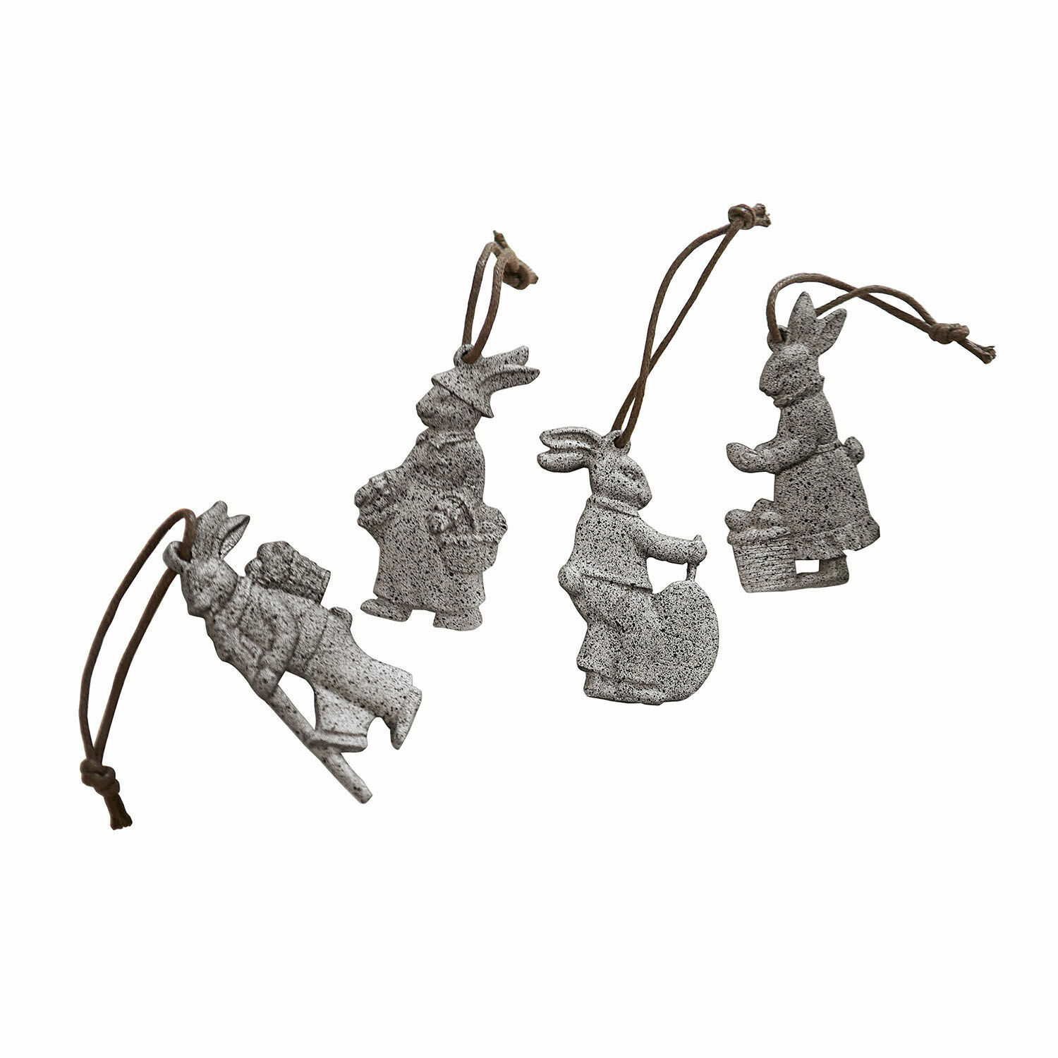 Anhänger 4er Set Pierre Set aus vier grauen Hasenanhängern aus Material mit Schnur für Osterdekoration