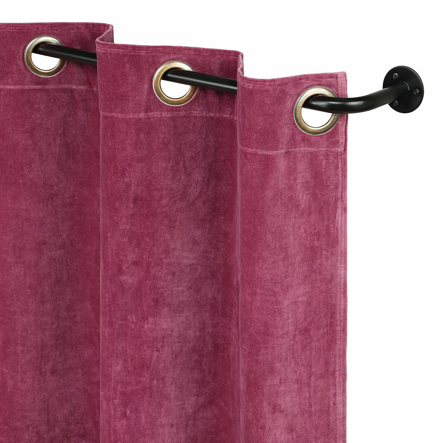 Eck-Gardinenstange mit Halter Belarune Violetter Samtvorhang mit Metallösen an schwarzem Gardinenstab zur Fensterdekoration