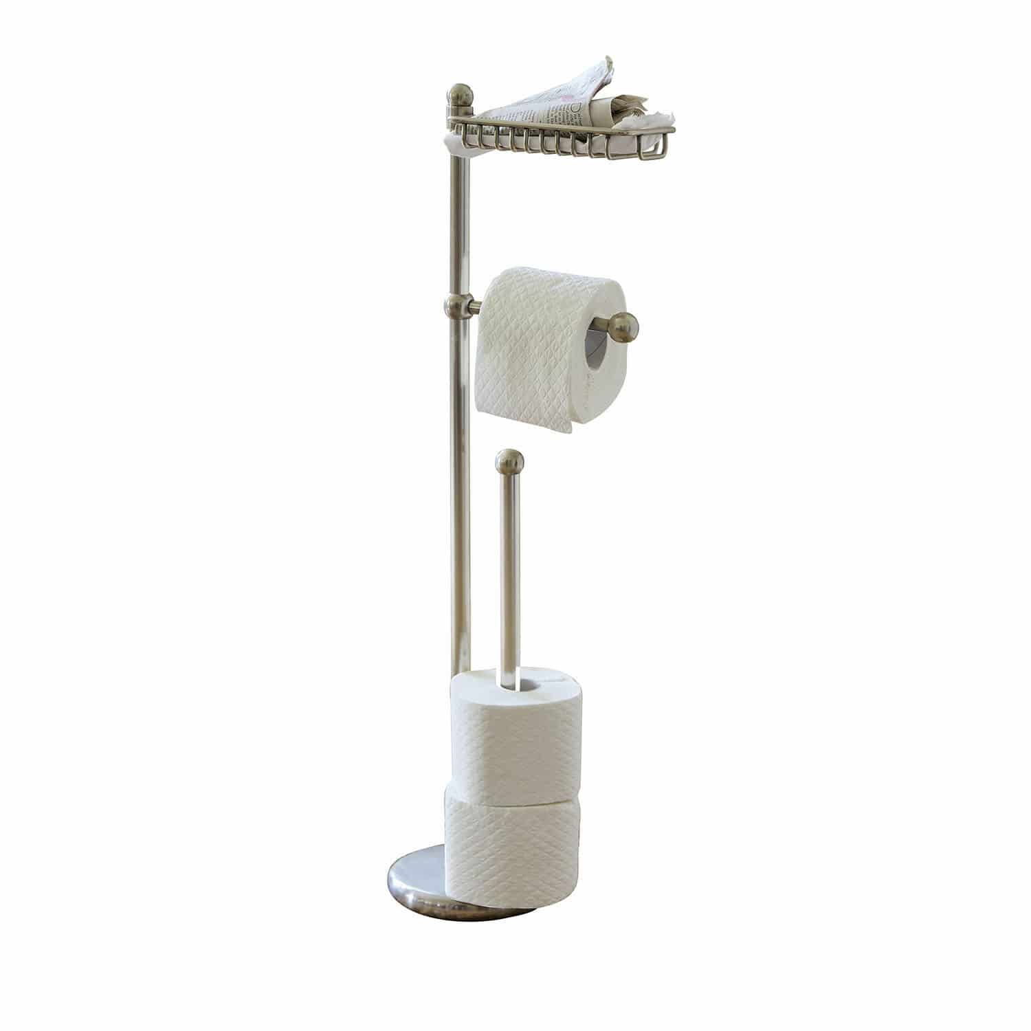 Toilettenpapierhalter Omerville Edelstahl-Standhalter für Toilettenpapier und Zeitungen in silberner Farbe