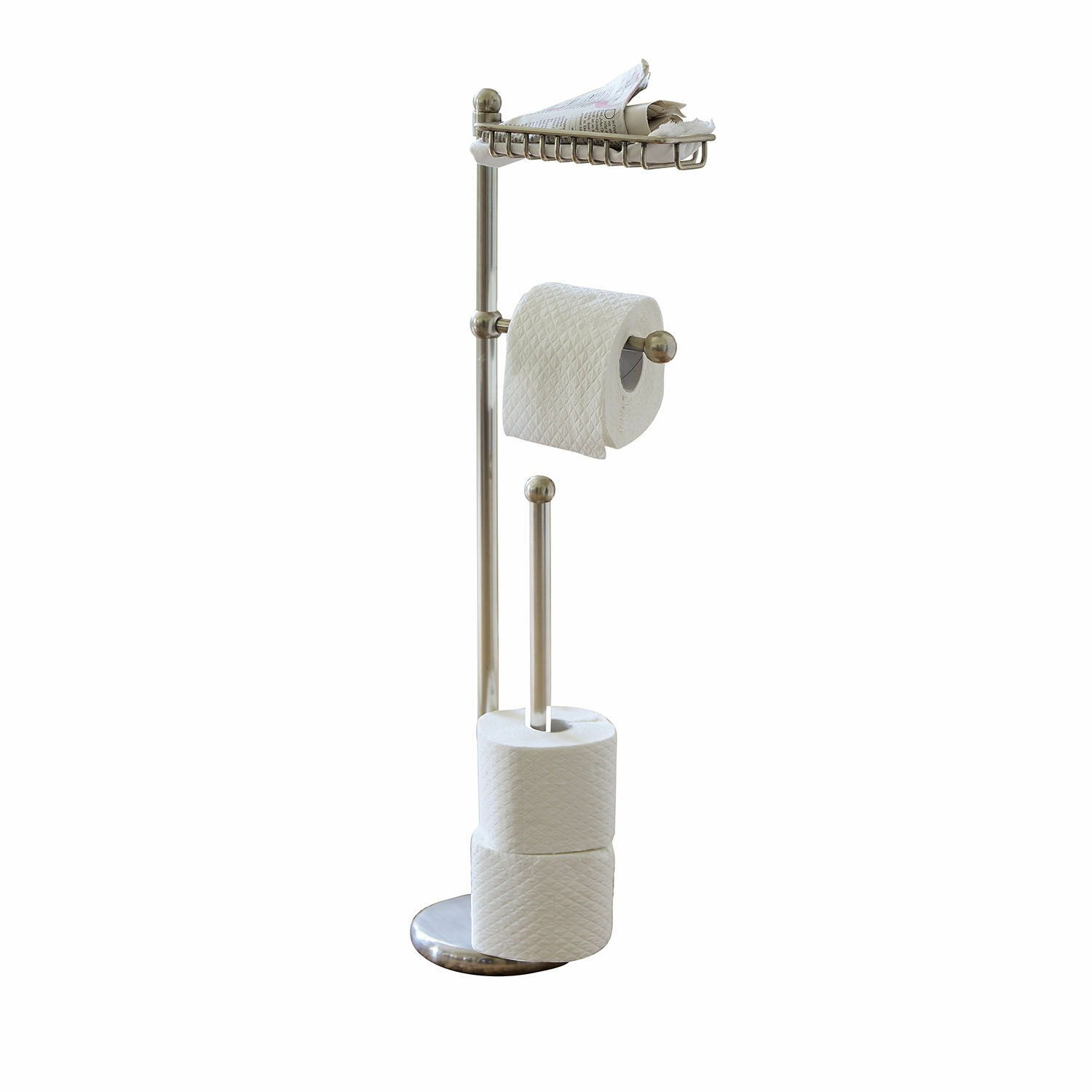 Toilettenpapierhalter Omerville Edelstahl-Standhalter für Toilettenpapier und Zeitungen in silberner Farbe