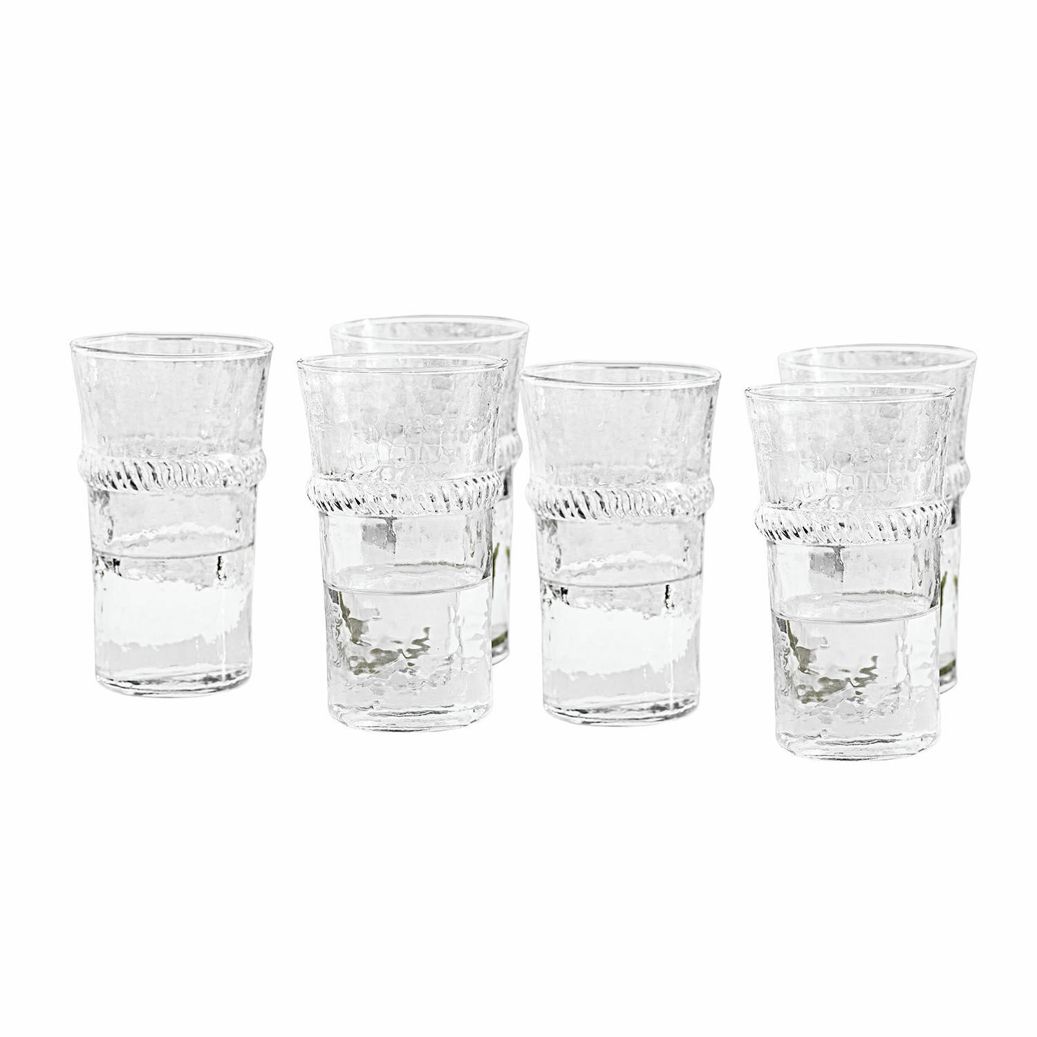 Glas 6er Set Beiras Set aus sechs transparenten Gläsern mit dekorativem Muster und Wasser, dekoratives Glas für Zuhause