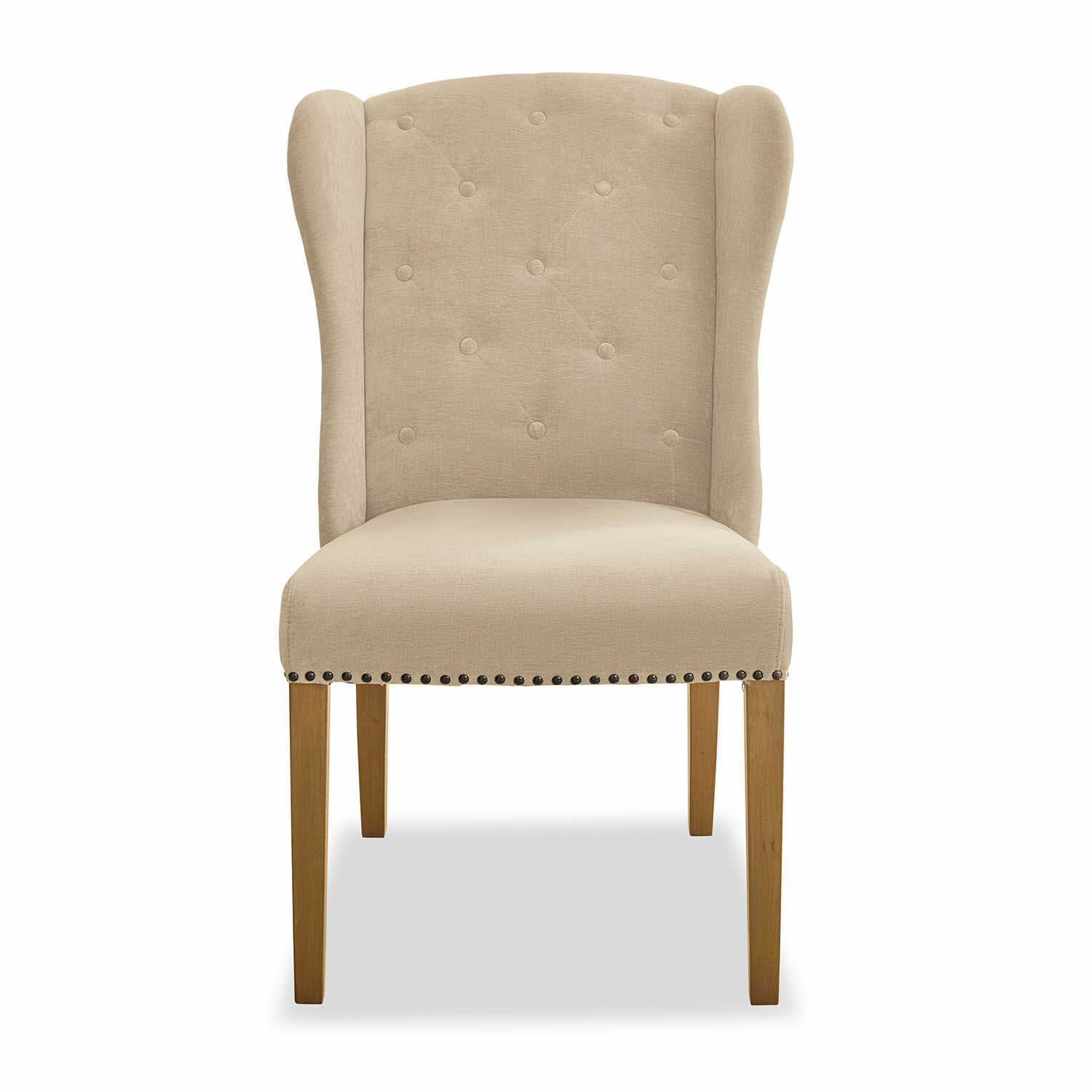 beige Beiger Polsterstuhl Remi mit Holzbeinen, eleganter Esszimmerstuhl und Möbel für das Wohnzimmer