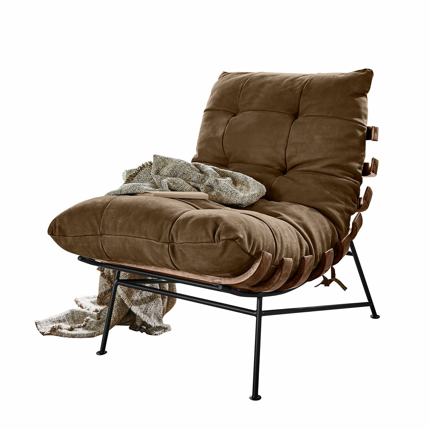 Sessel Horraine Brauner Sessel mit weicher Polsterung und Metallgestell, ideal für ein modernes Wohnzimmer