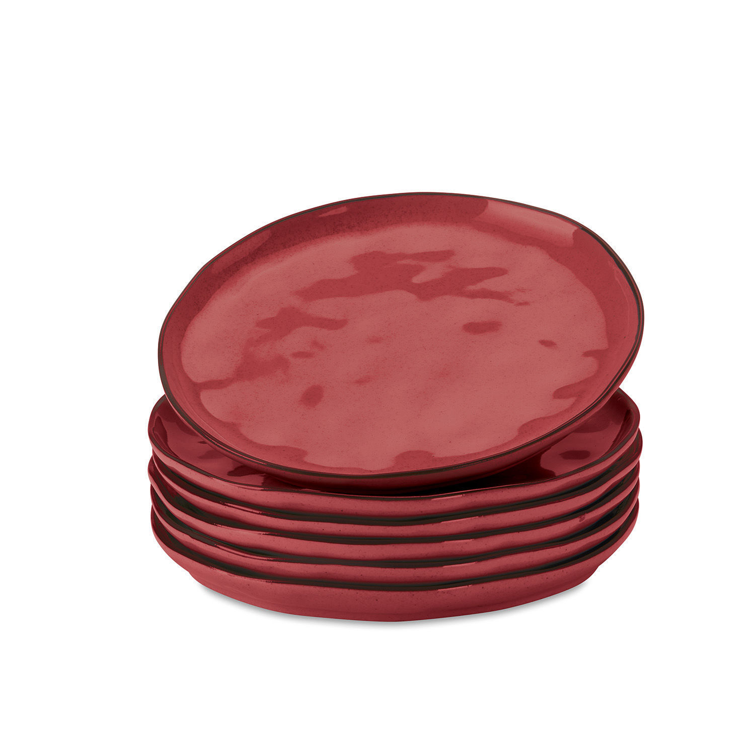 Dessertteller 6er Set Biarré Set aus roten Keramiktellern mit unregelmässiger Form für modernes Esszimmer