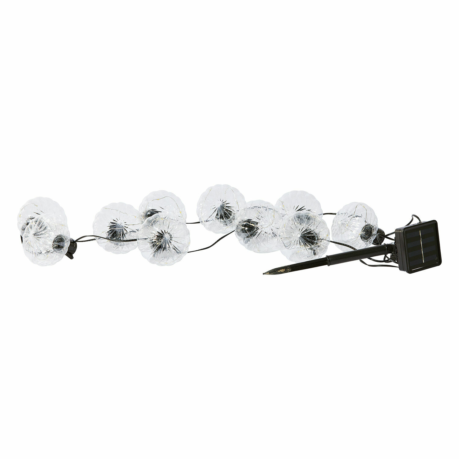Solar-Lichterkette Lunda Sul Solar-Lichterkette mit 10 transparenten Lampions, schwarzem Kabel und Solarpanel für den Garten