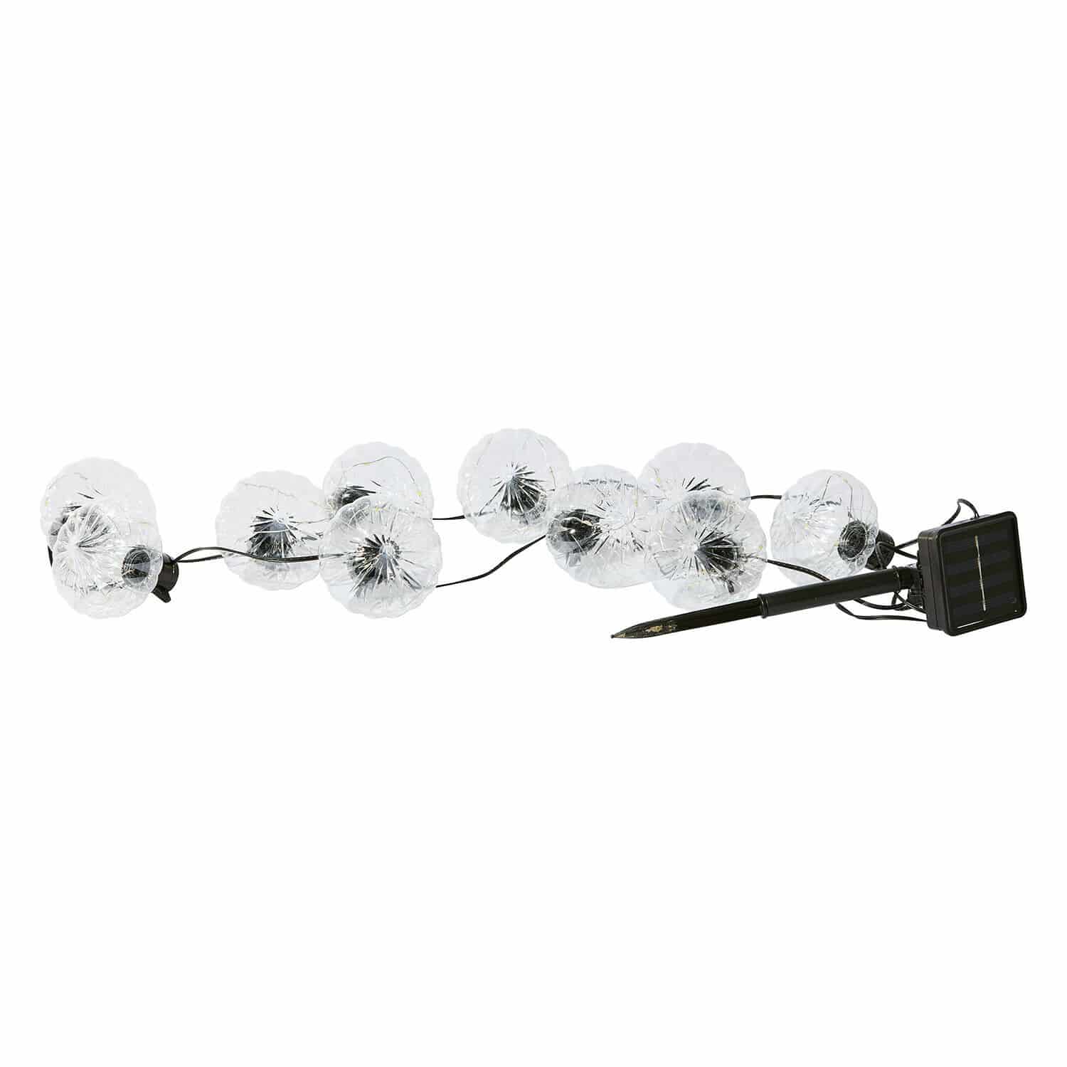 Solar-Lichterkette Lunda Sul Solar-Lichterkette mit 10 transparenten Lampions, schwarzem Kabel und Solarpanel für den Garten