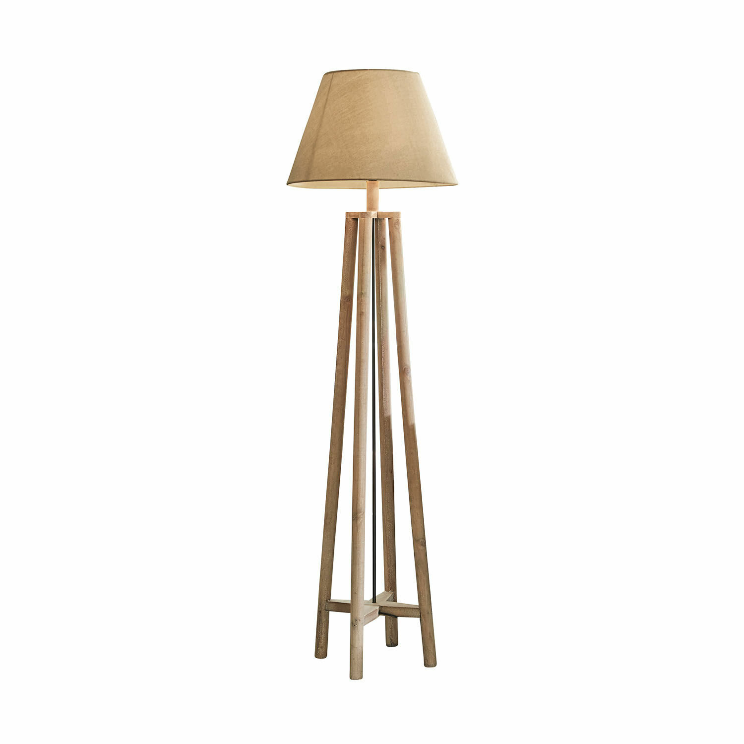 Stehlampe Edgewood Stehlampe aus Holz mit beigem Lampenschirm, natürlicher Stil für ein gemütliches Wohnzimmer