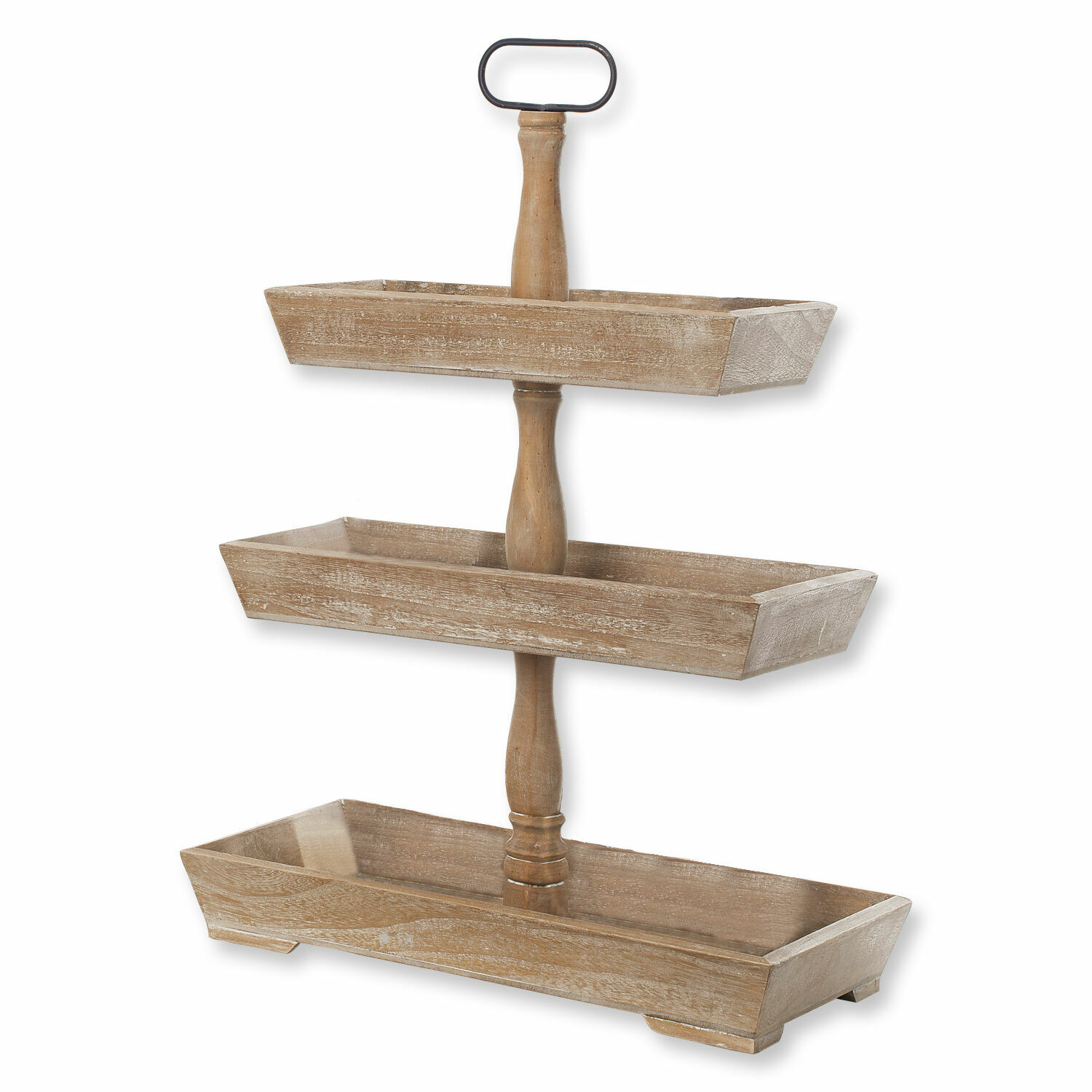 Dreistöckige braune Holz-Etagere Editha zur Aufbewahrung und Dekoration im Landhausstil