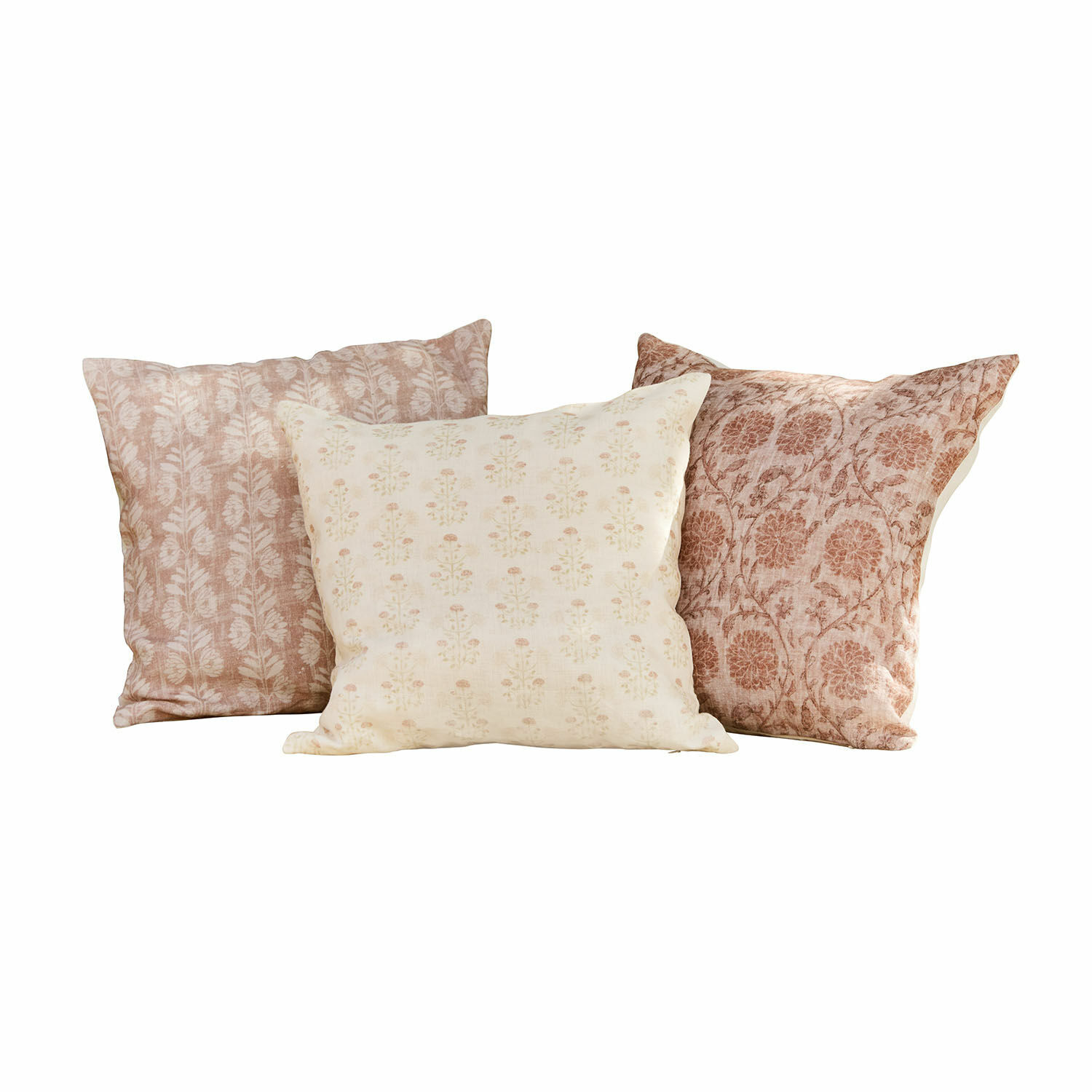 Kissenhülle 3er Set Tarouja Set aus drei dekorativen Baumwollkissen in Beige und Braun mit Blumenmuster für das Wohnzimmer