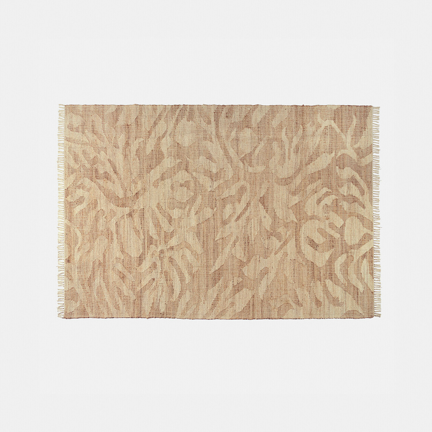 Teppich Marsetta Beigefarbener Teppich aus Naturmaterial mit feinem Muster und Fransen an den Seiten, Wohnaccessoire